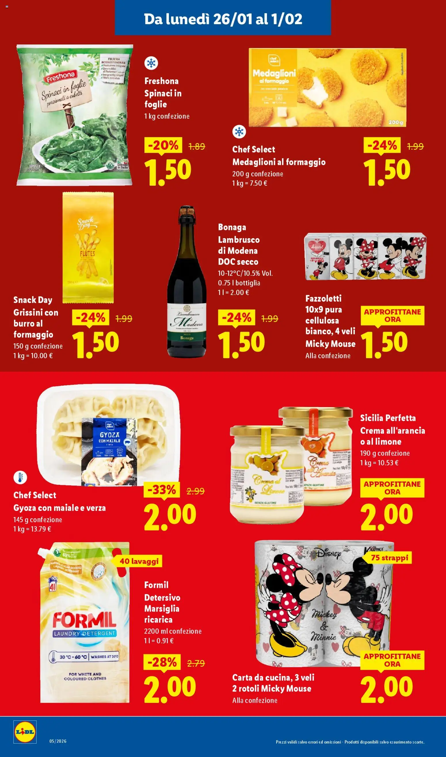 Volantino Lidl del 26.01.2026 | Pagina: 4 | Prodotti: Fazzoletti, Limone, Grissini, Bottiglia