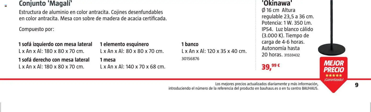 Bauhaus Verano │ válido desde el 16.03.2026 | Página: 9 | Productos: Sofá, Mesa