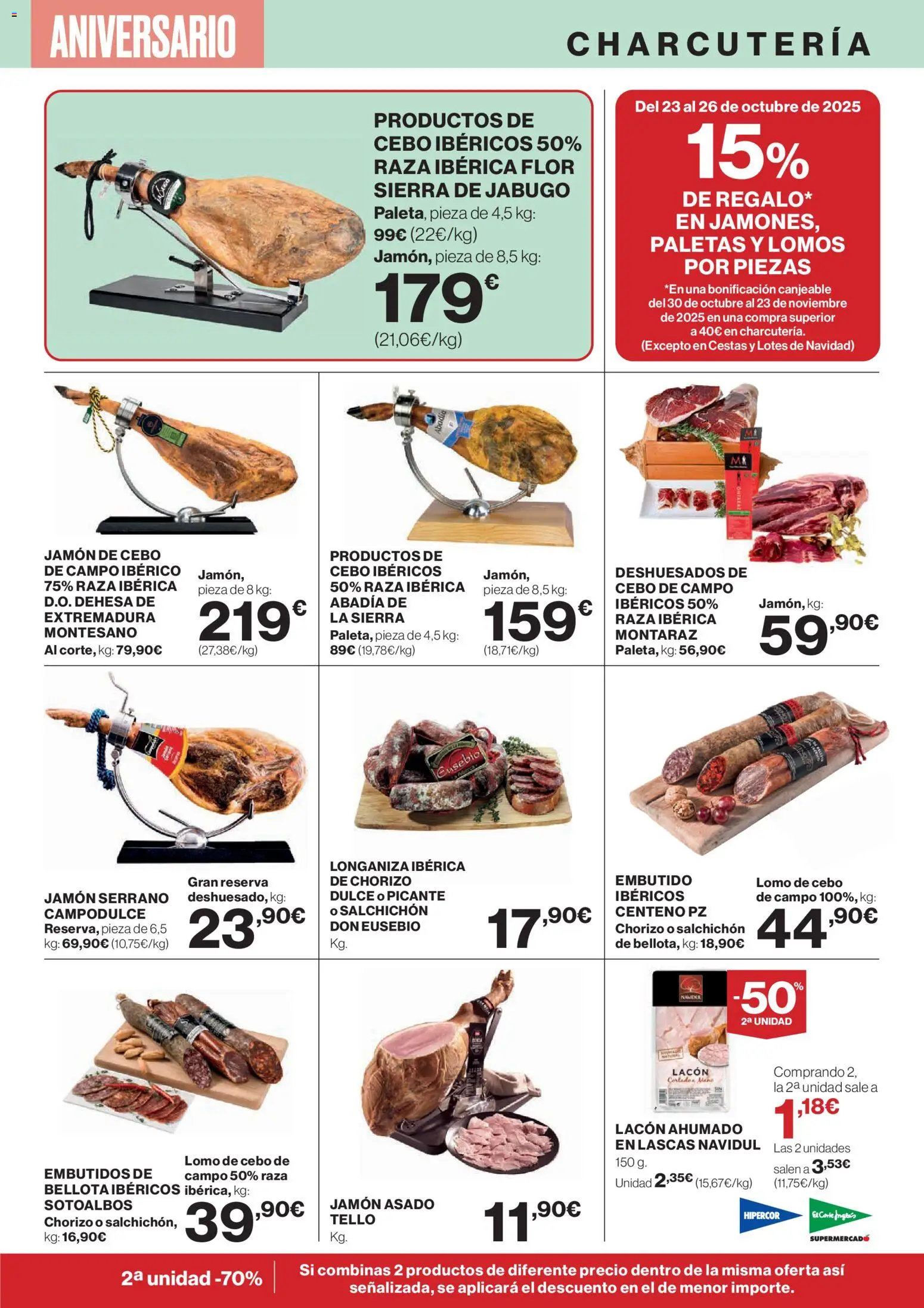 Hipercor catálogo │ válido desde el 23.10.2025 | Página: 9 | Productos: Jamón serrano, Jamón, Νυχτικό, Longaniza