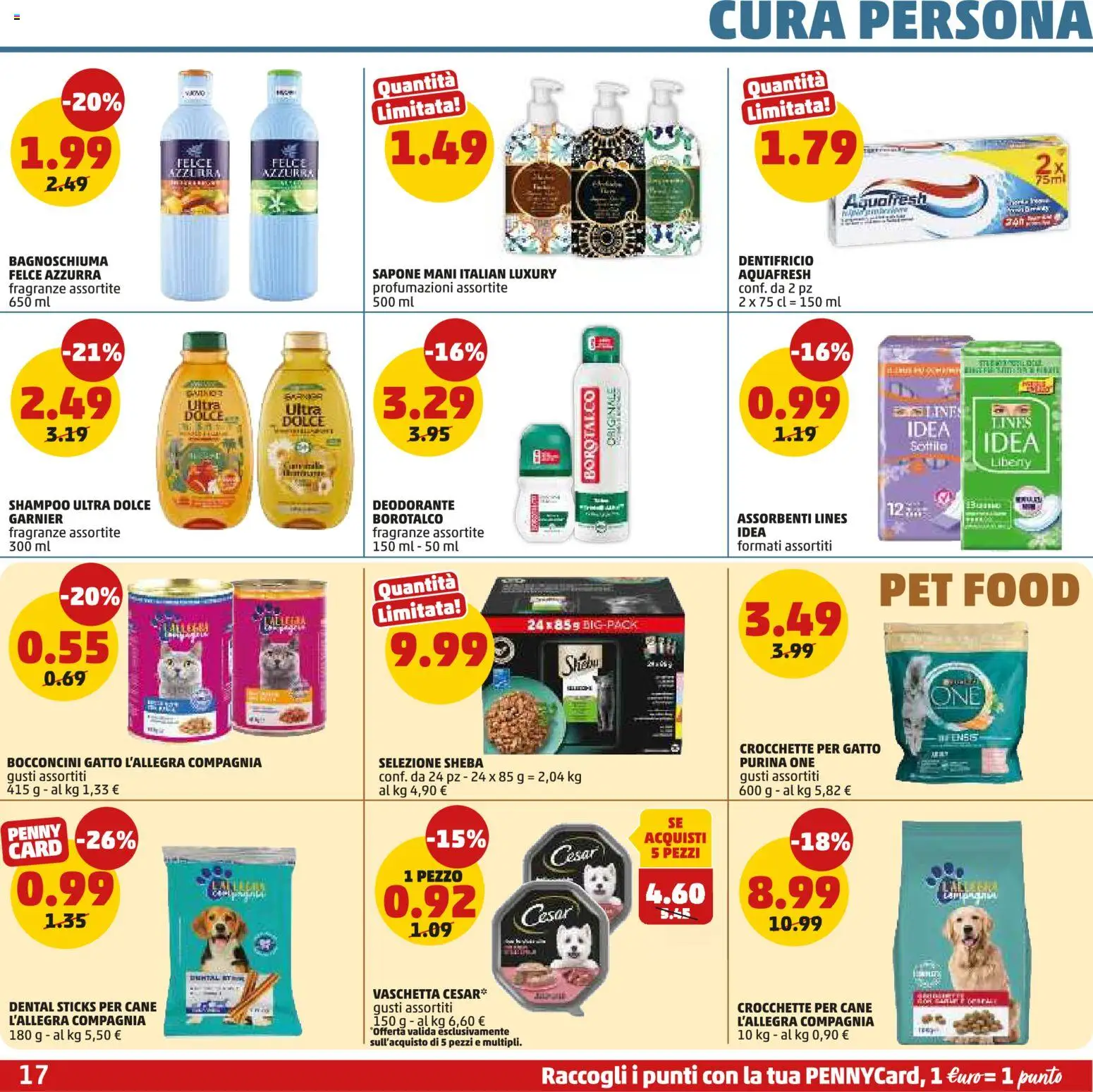Volantino PENNY del 09.04.2026 | Pagina: 17 | Prodotti: Bagnoschiuma, Deodorante, Dentifricio, Crocchette