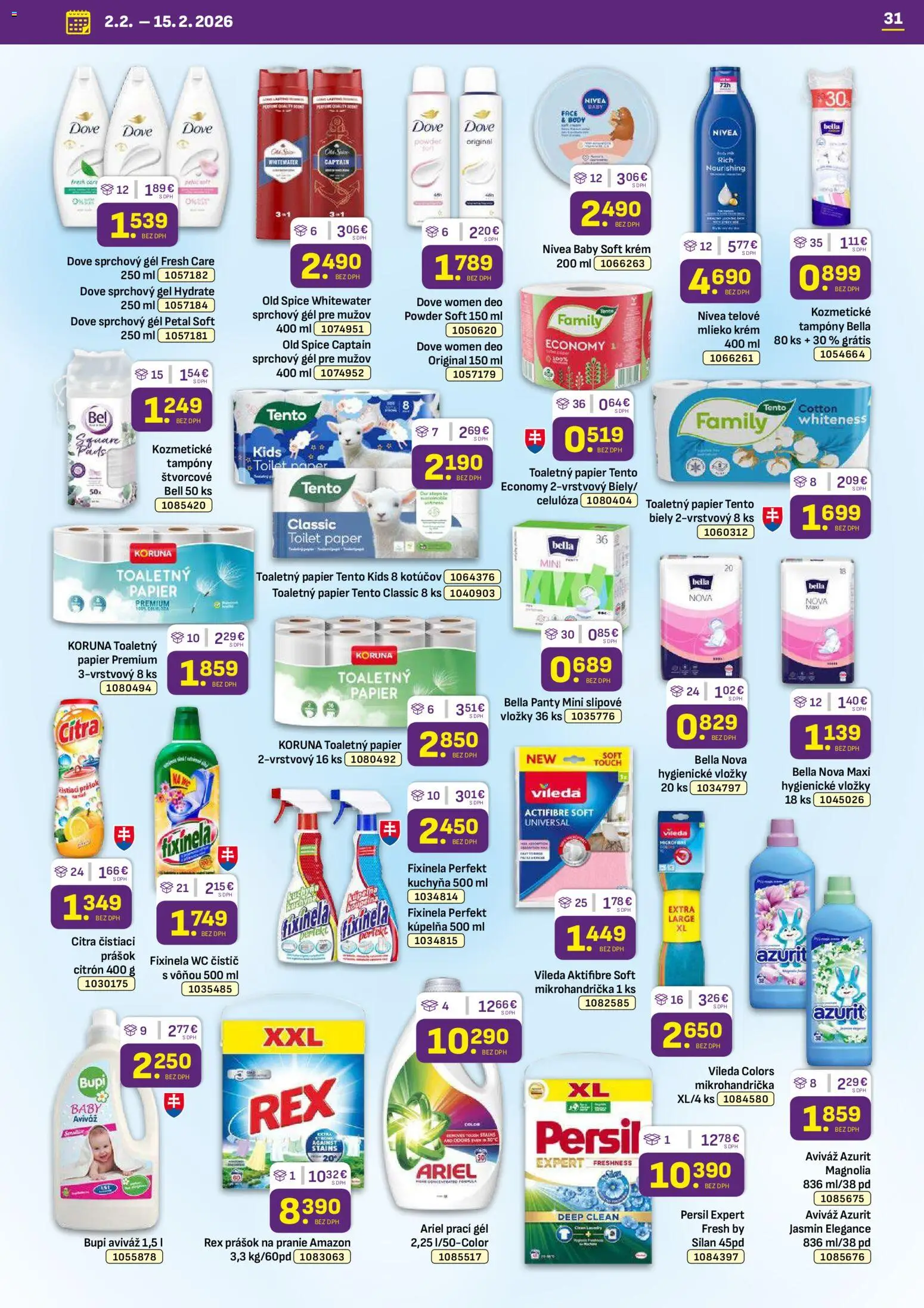 Nové Libex akcie – leták je platný od 02.02.2026 | Strana: 31 | Produkty: Kuchyňa, Kúpelňa, Sprchový gél, Krém