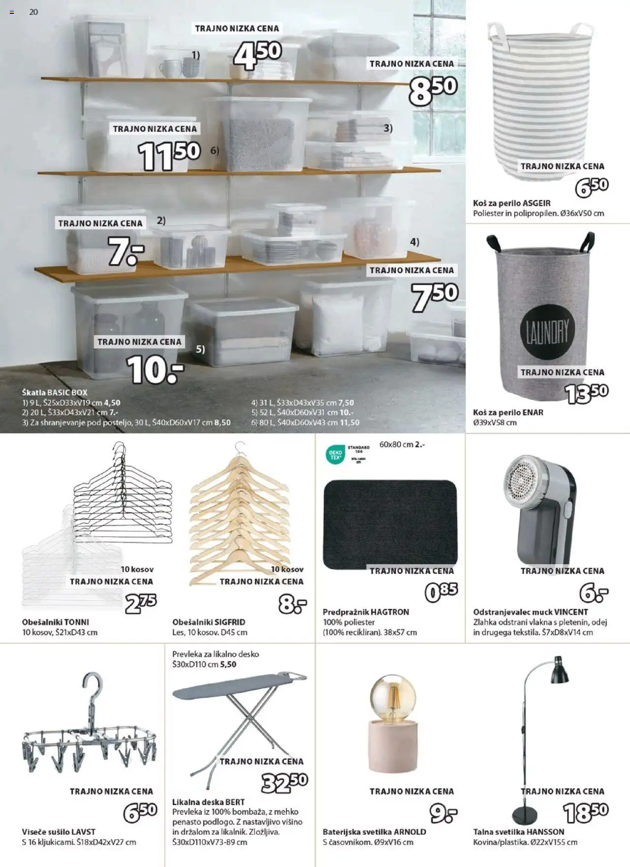 Novi JYSK katalog ponudbe – veljaven od 03.09.2025 | Stran: 20 | Izdelki: Likalna deska, Koš za perilo, Skatla, Svetilka