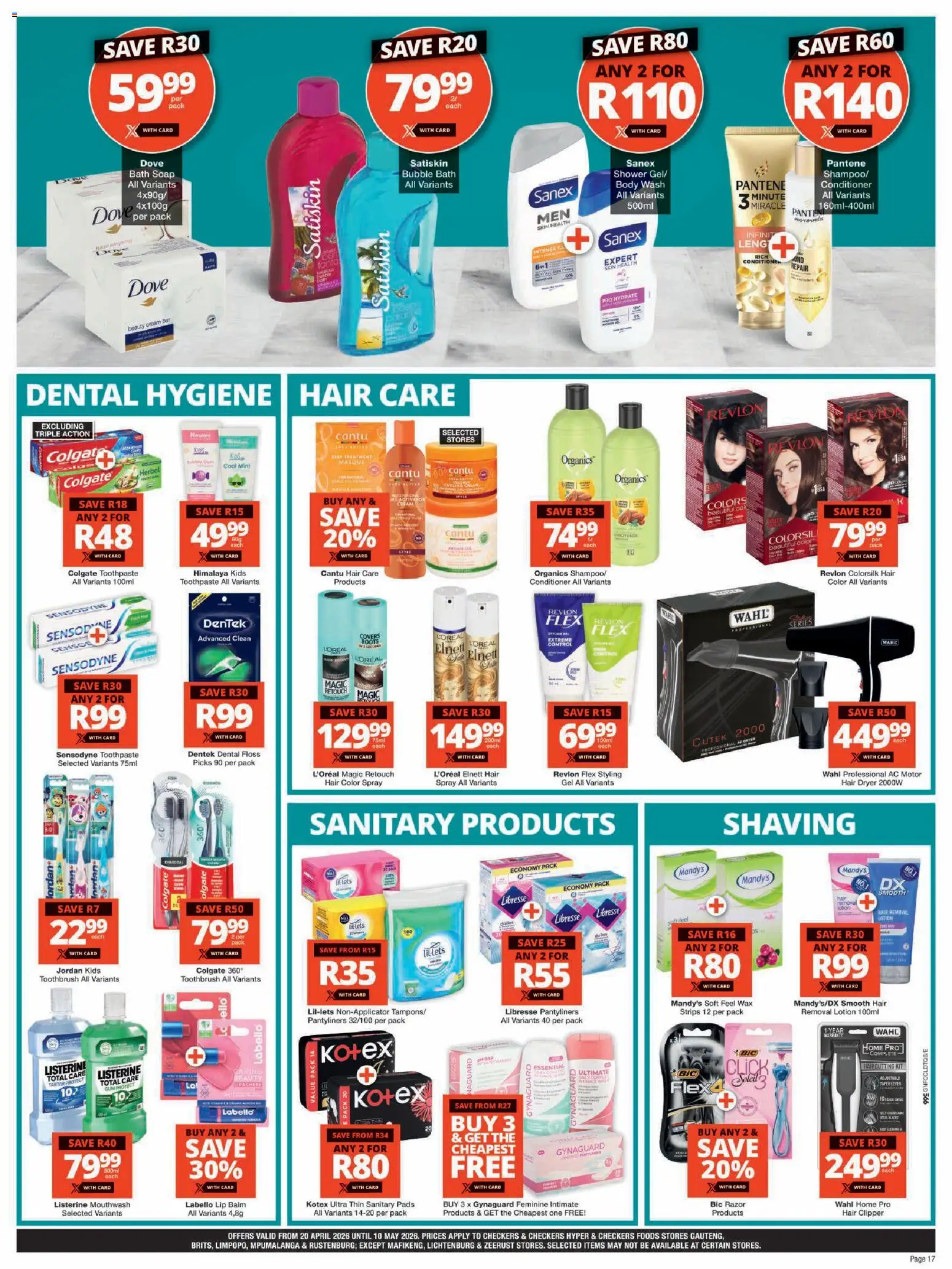 New Checkers catalogue – valid from 20.04.2026 | Page: 17 | Products: Hair clipper, Hair color, Cream, Toothpaste