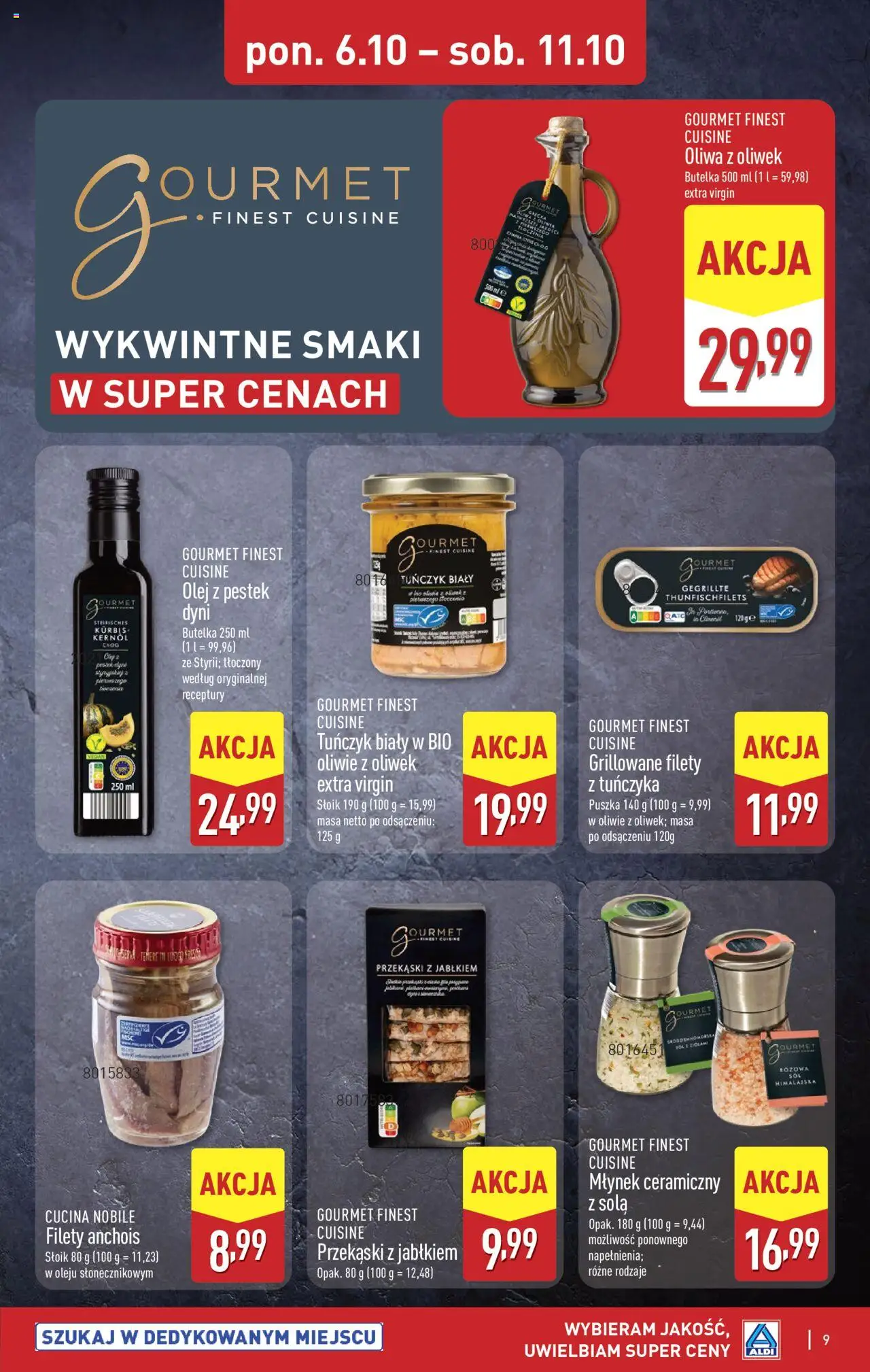 Aldi Gazetka - Okazje na weekend od 09.10.2025 | Strona: 9 | Produkty: Oliwa z oliwek, Młynek, Anchois, Tuńczyk