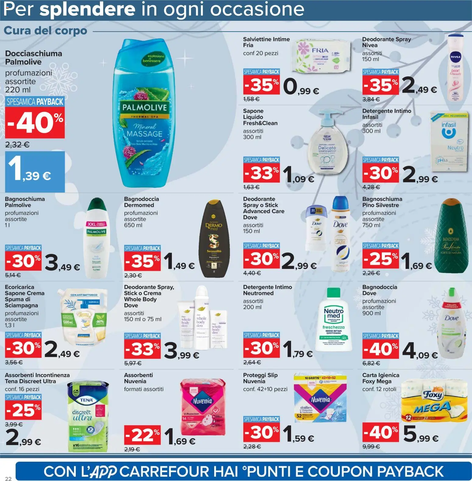 Volantino Carrefour del 13.03.2026 | Pagina: 22 | Prodotti: Carta igienica, Sapone, Proteggi slip, Intimo