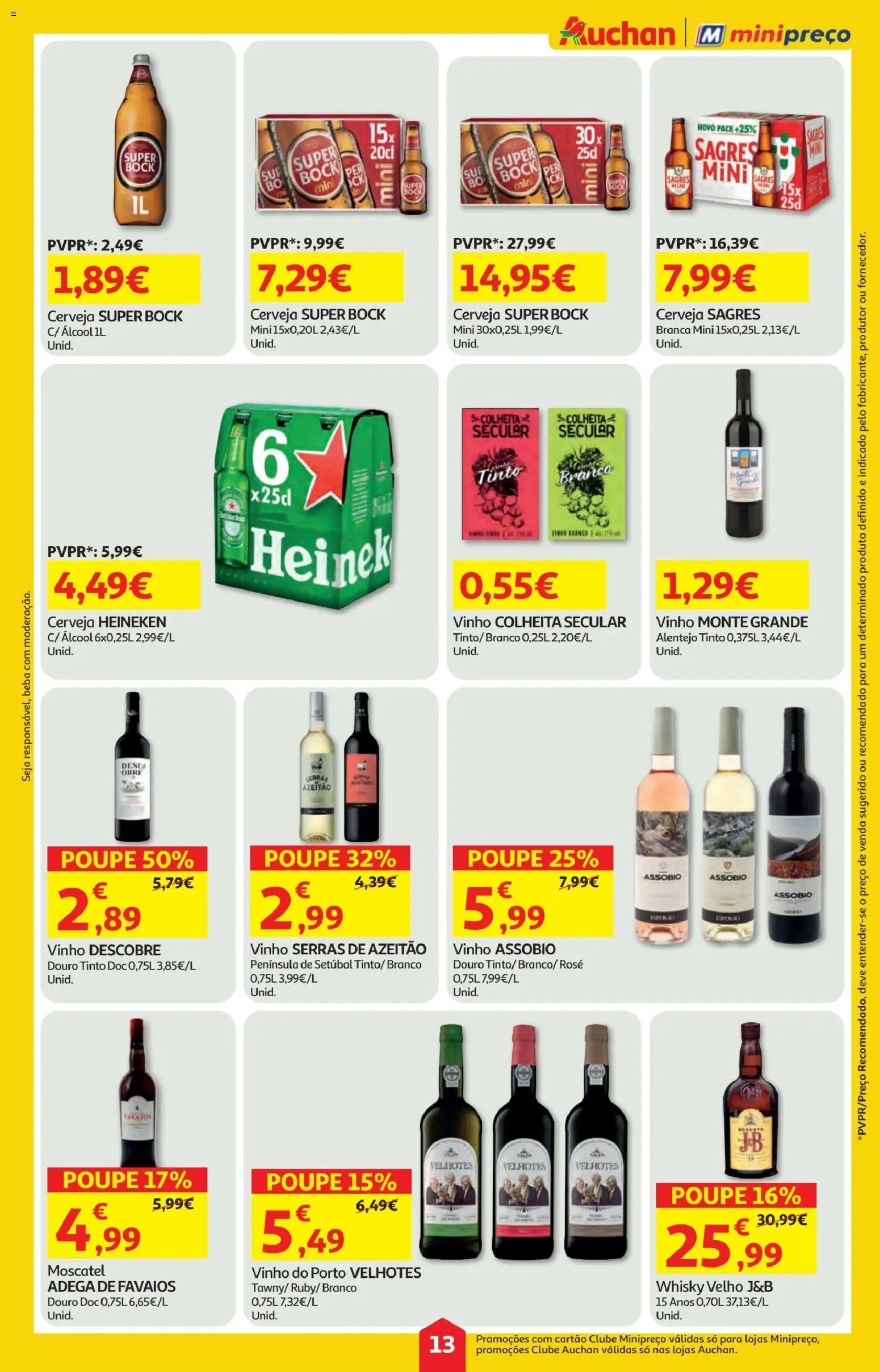 Minipreço folheto │ válido de 08.01.2026 | Página: 13 | Produtos: Whisky, Super bock, Vinho, Cerveja