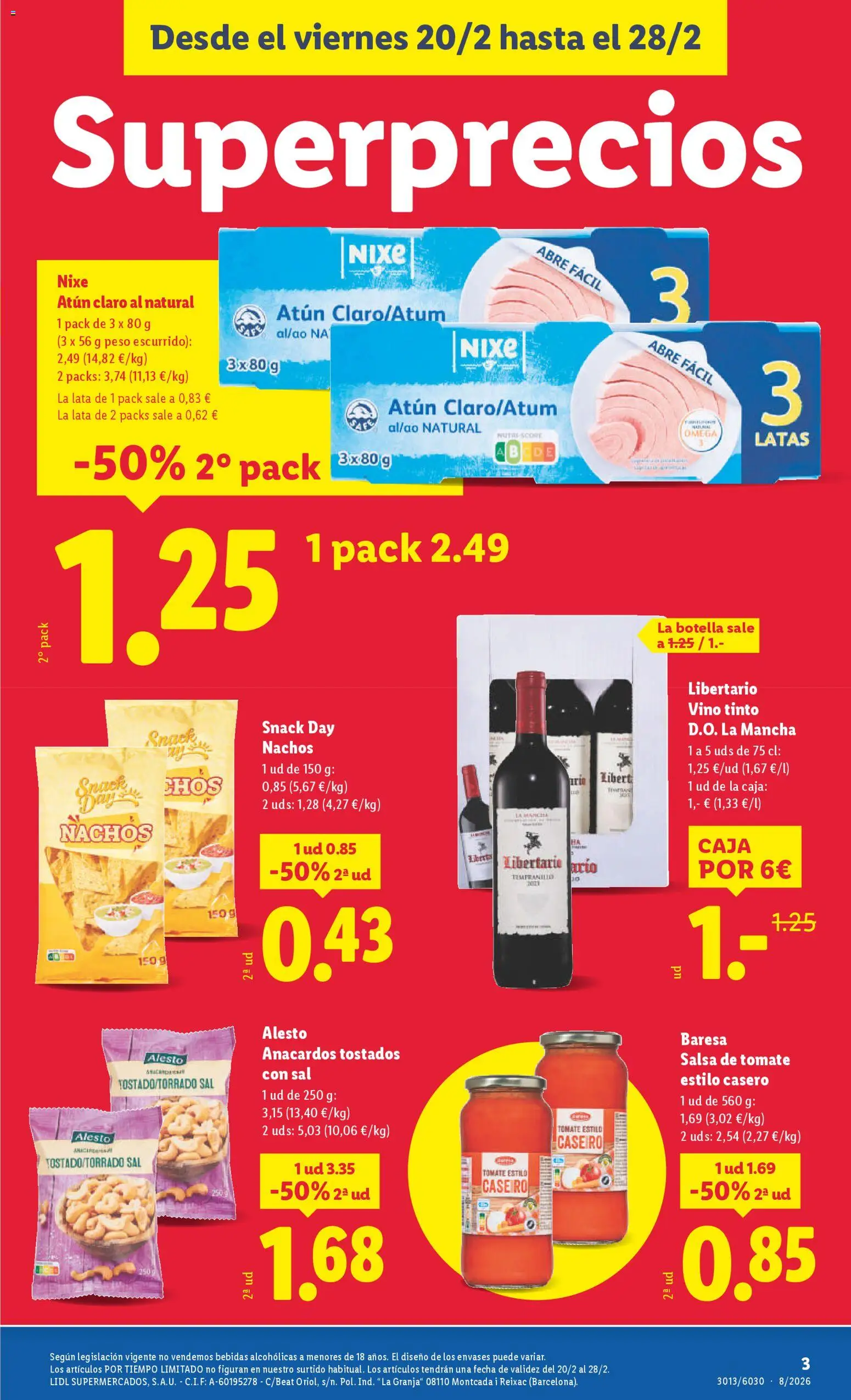 Lidl - Torrevieja │ válido desde el 20.02.2026 | Página: 3 | Productos: Καλτσάκια μισά, Vino, Peso, Caja