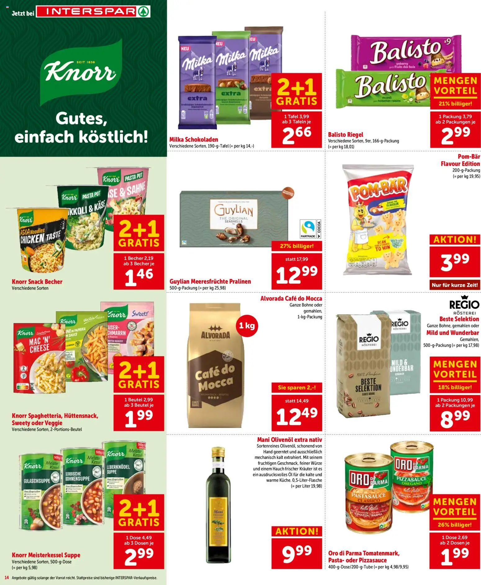 Interspar Flugblatt - Tirol gültig ab 09.04.2026 | Seite: 14 | Produkte: Pasta, Sahne, Meeresfrüchte, Käse