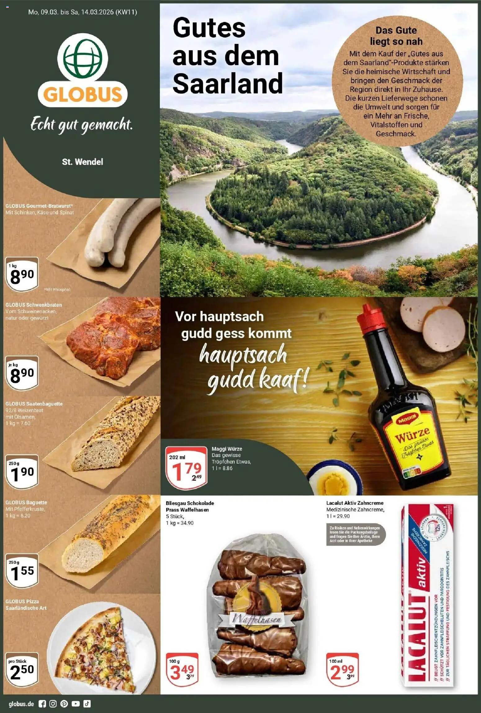 Globus prospekt St. Wendel	 – gültig ab 09.03.2026 | Seite: 1 | Produkte: Maggi, Käse, Baguette, Pizza