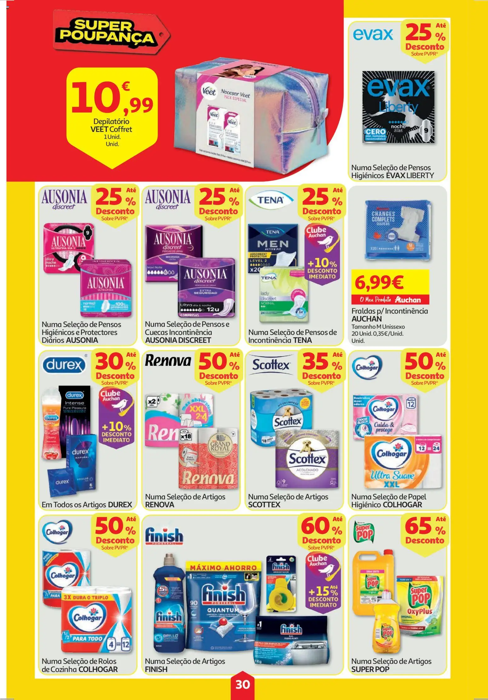 Auchan folheto │ válido de 23.10.2025 | Página: 30 | Produtos: Pensos higiénicos, Fraldas, Cuecas