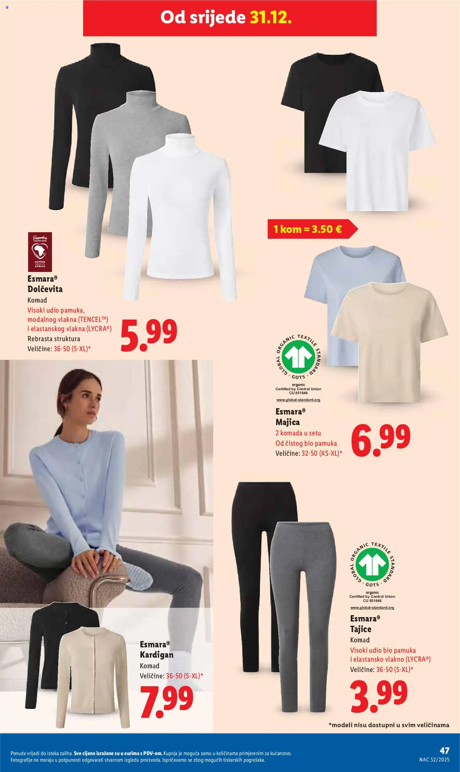 Lidl katalog | vrijedi od 27.12.2025 | Stranica: 47 | Proizvodi: Majica, Tajice, Kardigan