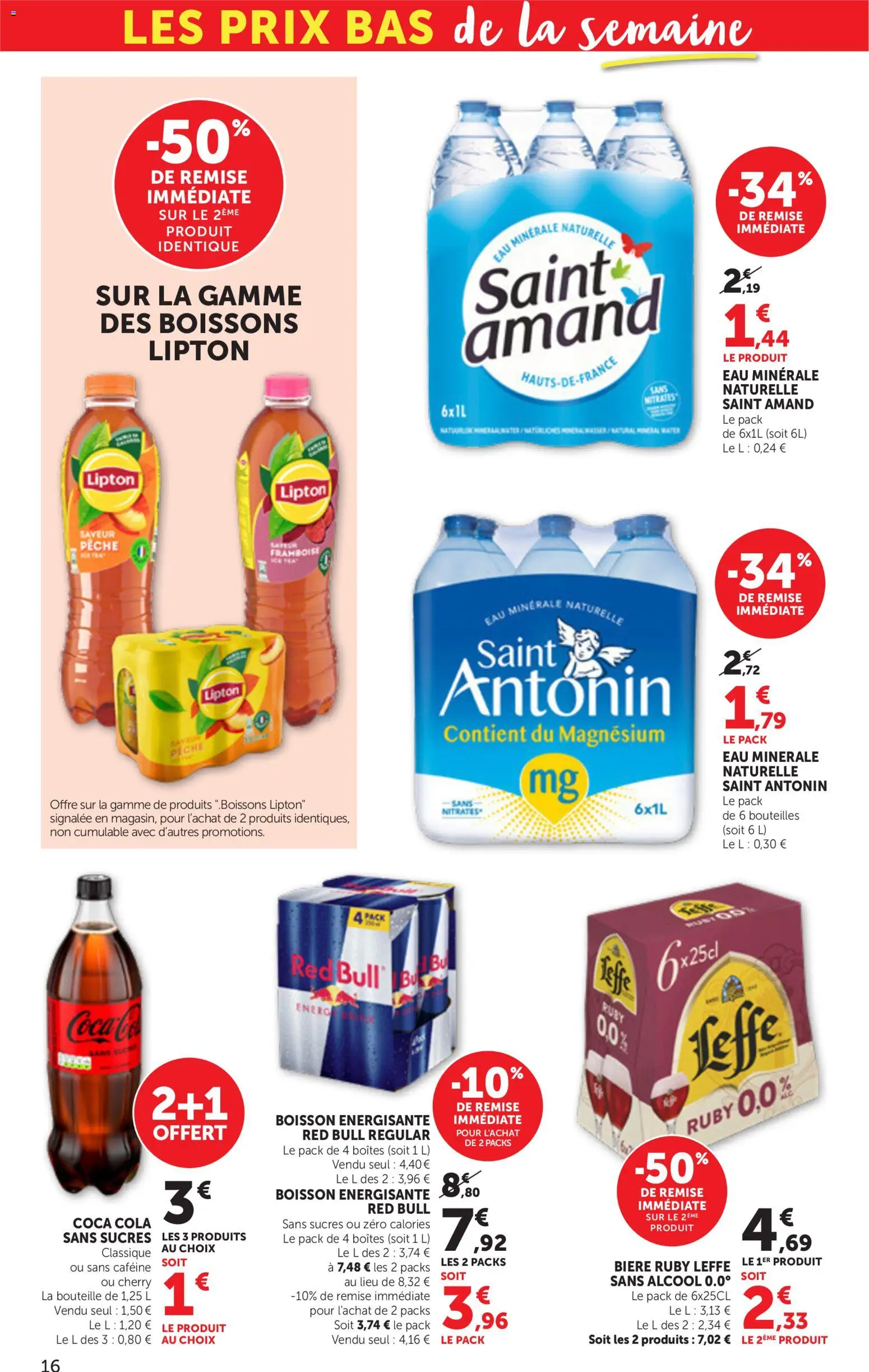 {H1} | Page: 16 | Produits: Eau minérale, Red bull, Boisson énergisante, Coca cola