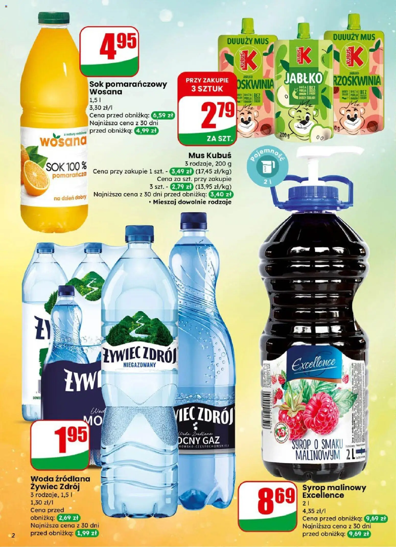 Dino Gazetka od 14.01.2026 | Strona: 2 | Produkty: Syrop, Syrop malinowy, Sok pomarańczowy, Woda źródlana