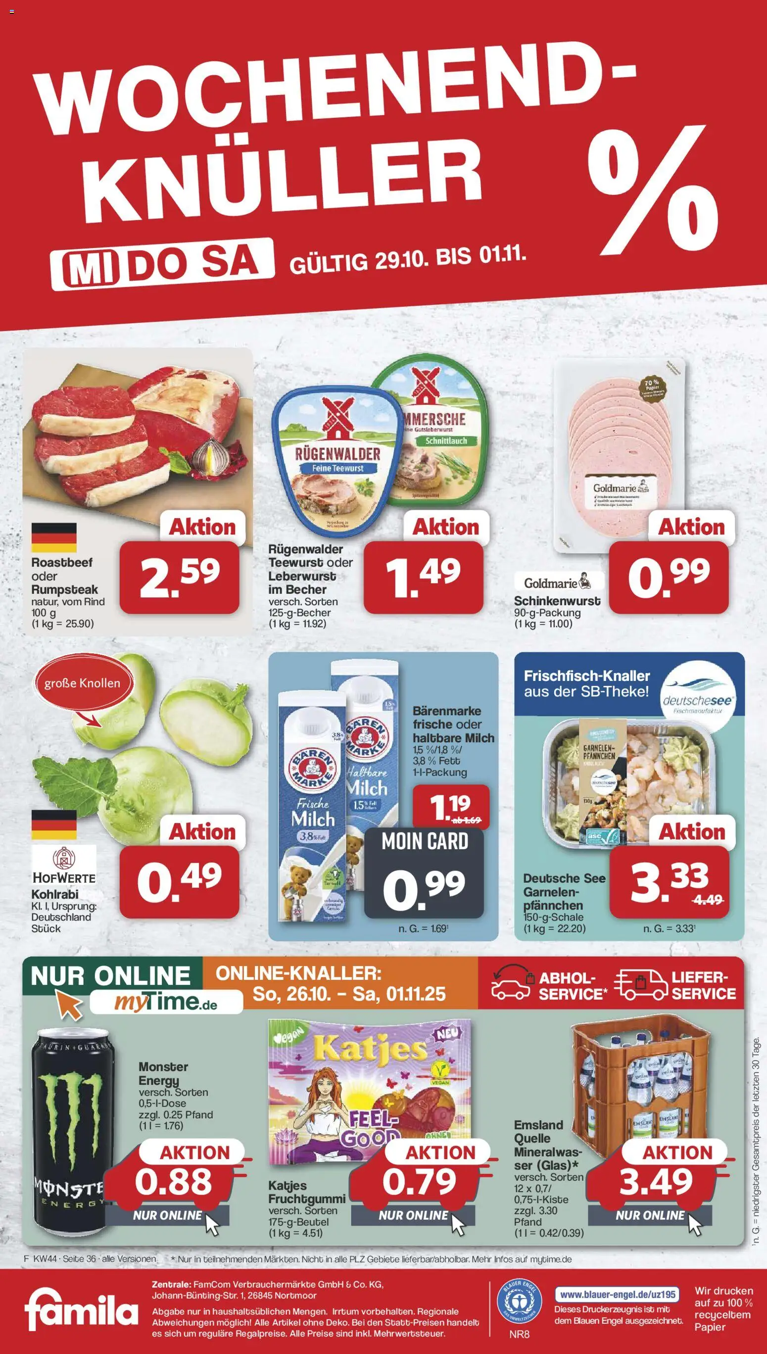 Famila Nordwest Prospekt 	 – gültig ab 27.10.2025 | Seite: 39 | Produkte: Rumpsteak, Energy, Haltbare milch, Roastbeef