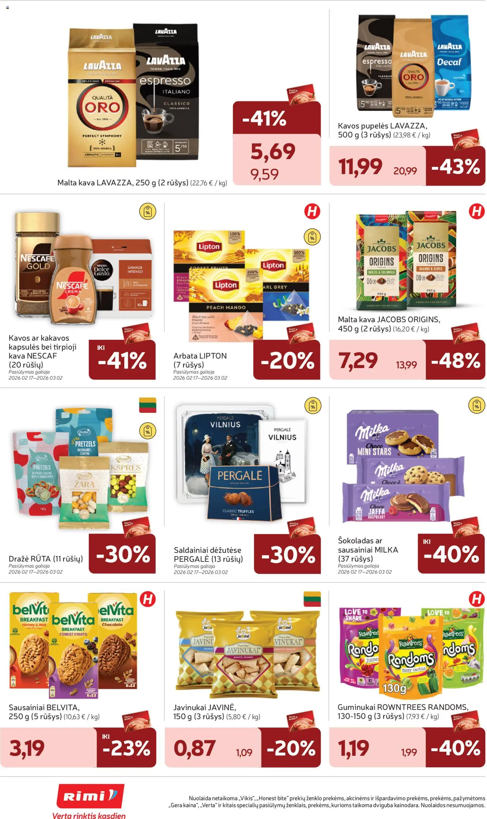 Rimi akcijos nuo 24.02.2026 | Puslapis: 22 | Prekių: Sausainiai, Pupelės, Kavos pupelės, Saldainiai