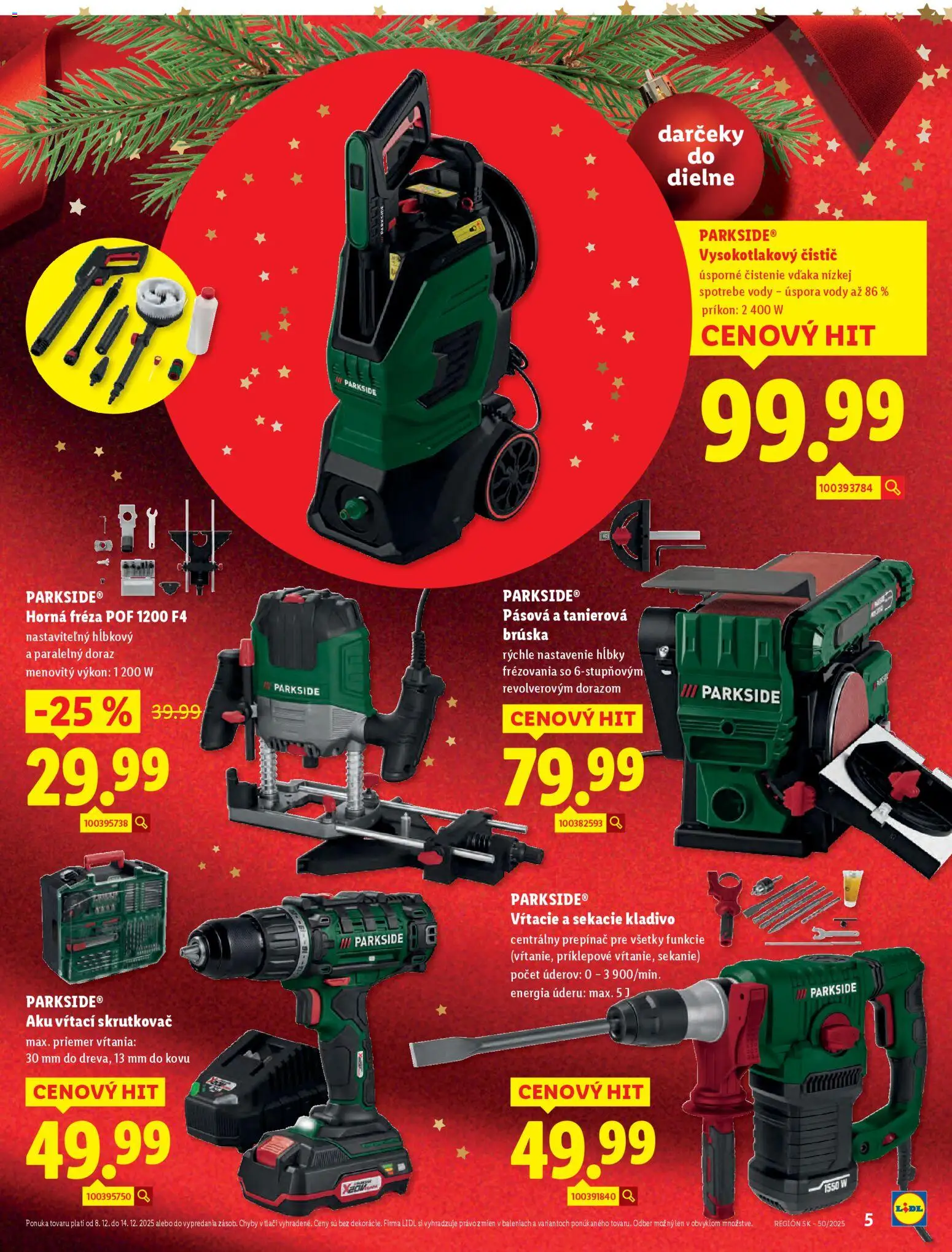 Nové Lidl akcie – leták je platný od 08.12.2025 | Strana: 5 | Produkty: Skrutkovač, Fréza, Aku, Parkside