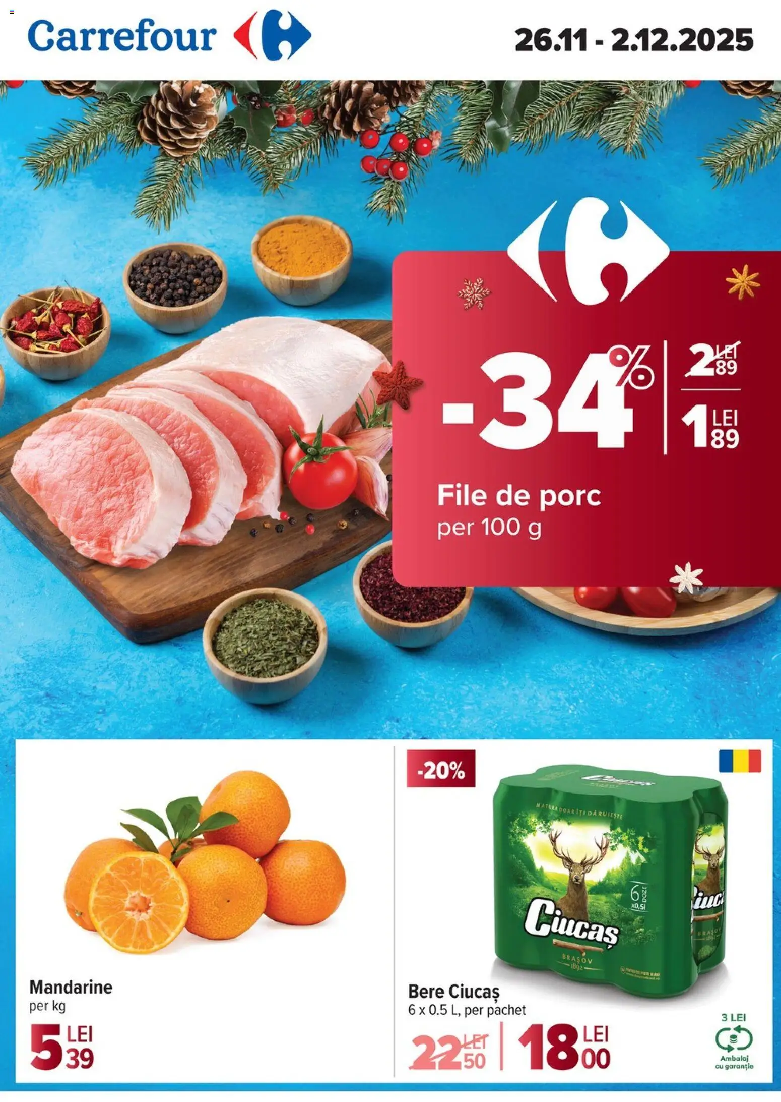 Noul catalog Carrefour – valabil de la 26.11.2025 | Pagină: 1 | Produse: Bere, Mandarine