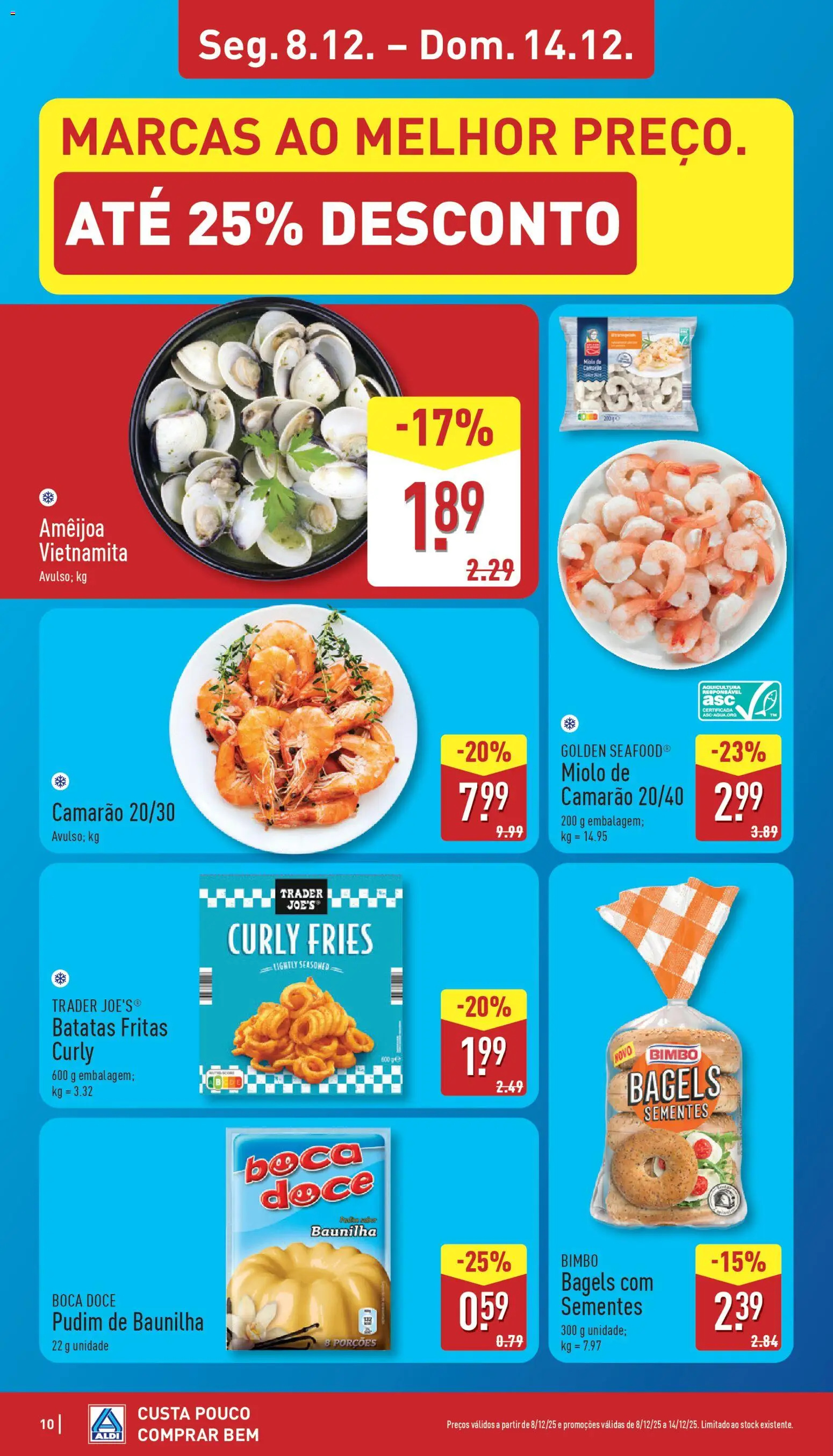 Aldi folheto │ válido de 08.12.2025 | Página: 10 | Produtos: Pudim, Camarão, Batatas fritas