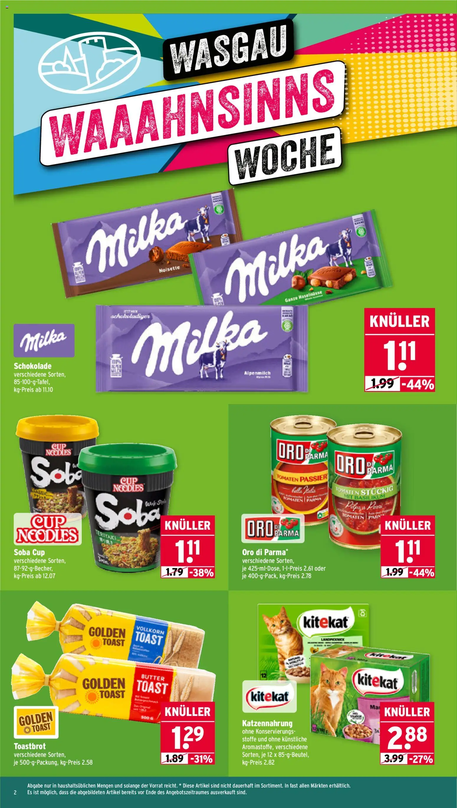 Wasgau Prospekt 	 – gültig ab 27.10.2025 | Seite: 2 | Produkte: Schokolade, Milka schokolade, Toastbrot, Tomaten