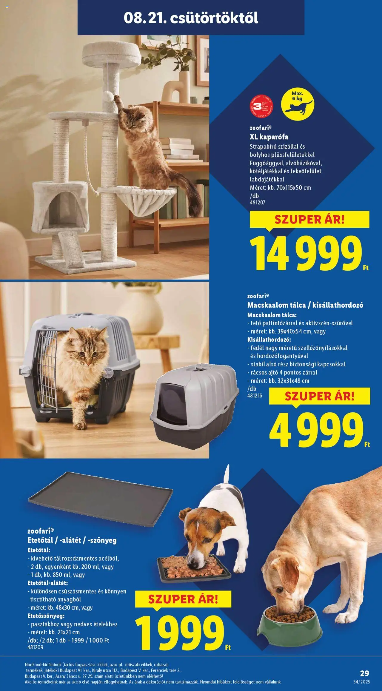 Lidl akciós ujság - amely érvényes a következő dátumtól: 21.08.2025 | Oldal: 29 | Termékek: Macskaalom, Játékok, Szőnyeg