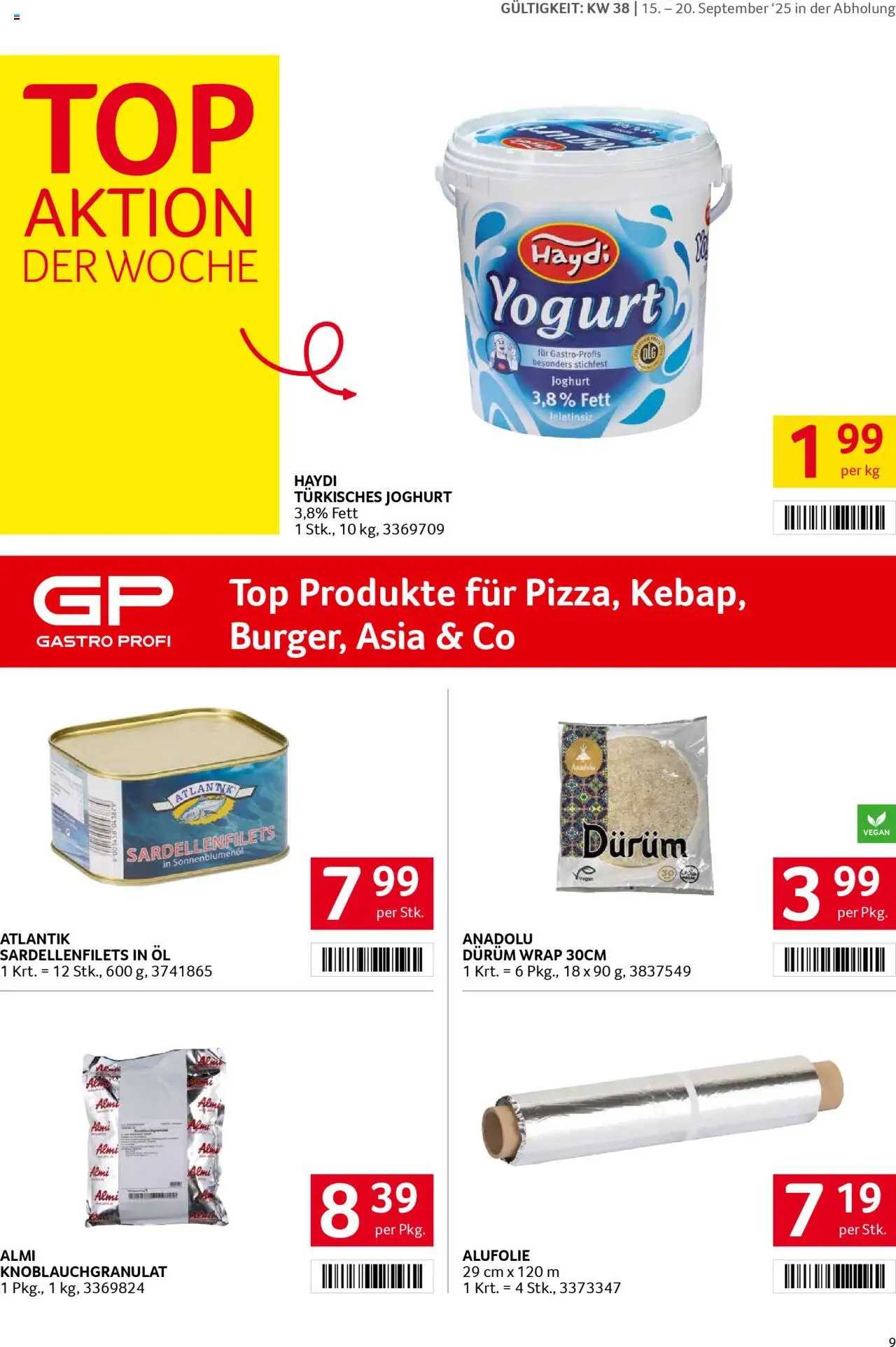 Transgourmet Flugblatt gültig ab 14.09.2025 | Seite: 9 | Produkte: Joghurt, Öl