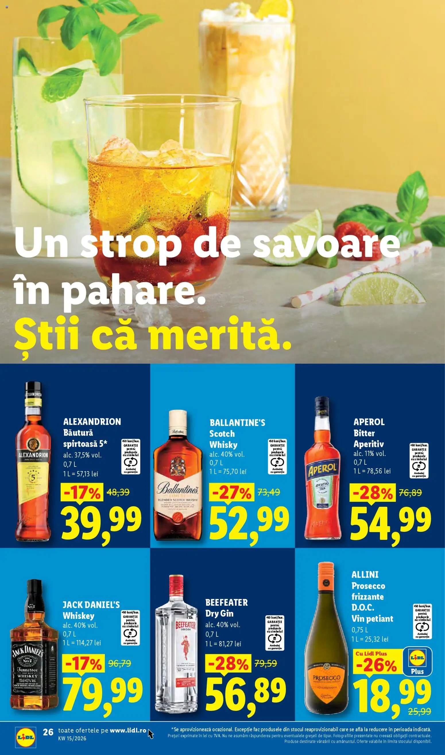 Noul catalog Lidl – valabil de la 06.04.2026 | Pagină: 26 | Produse: Prosecco, Vin, Whiskey, Aperol