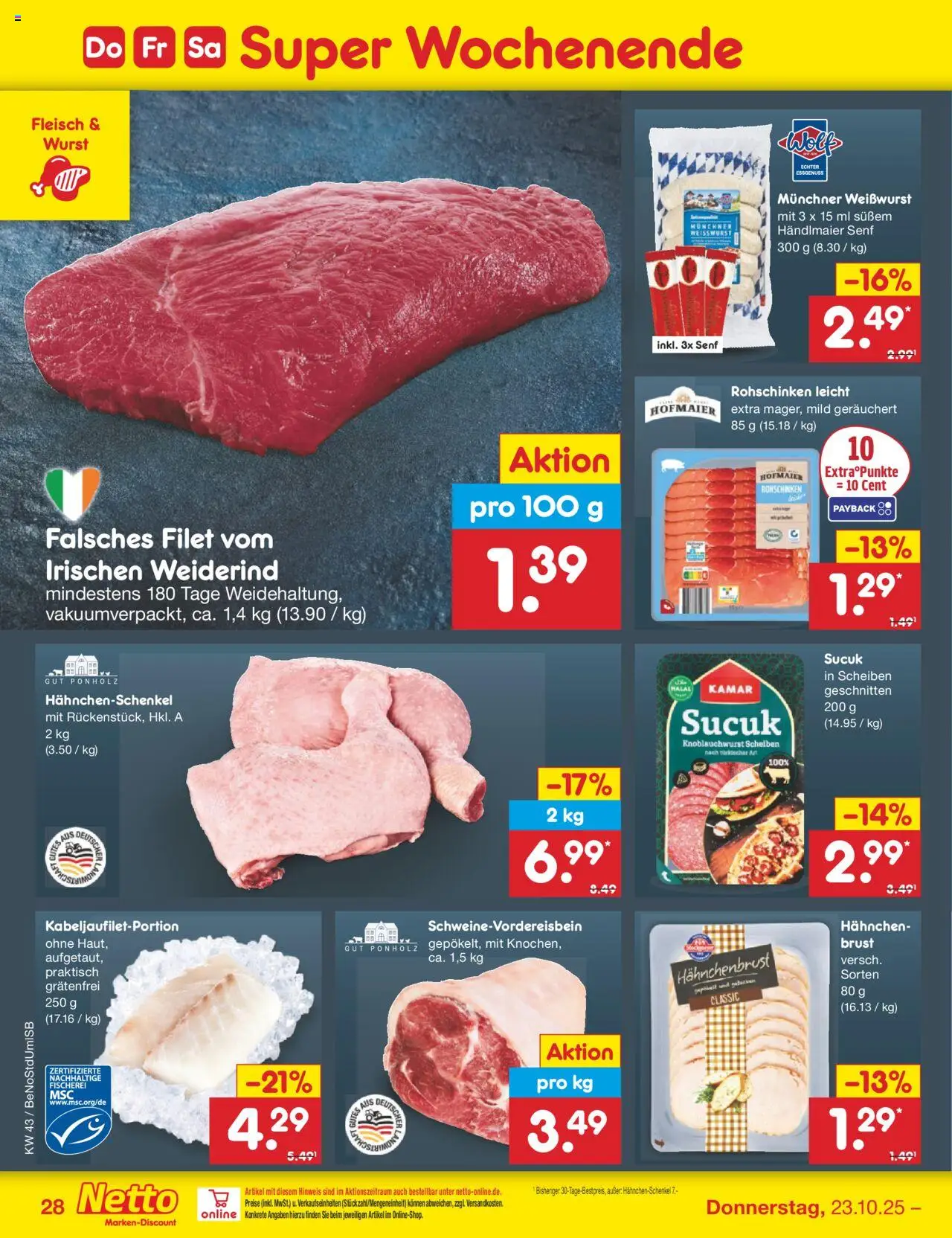 Netto Marken-Discount Prospekt 	 – gültig ab 20.10.2025 | Seite: 42 | Produkte: Hahnchen, Hahnchenschenkel, Wurst, Hahnchenbrust