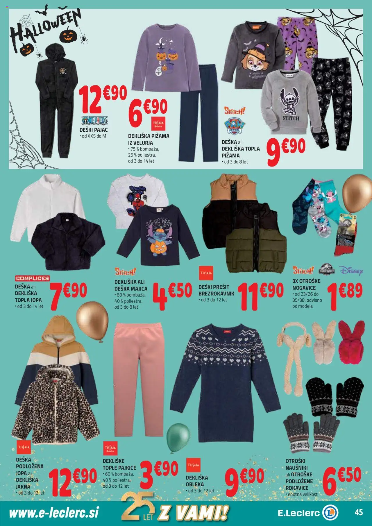 Novi E.leclerc katalog ponudbe – veljaven od 22.10.2025 | Stran: 45 | Izdelki: Pajkice, Majica, Brezrokavnik, Naušniki