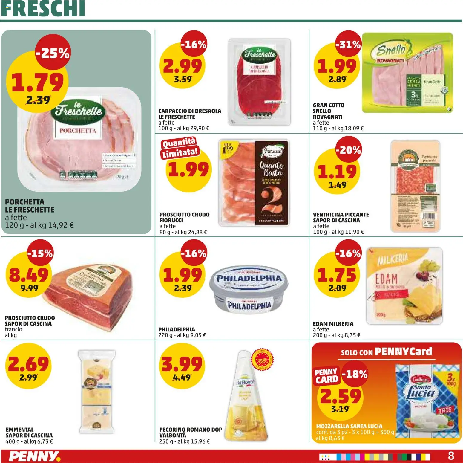 Volantino PENNY del 23.04.2026 | Pagina: 8 | Prodotti: Porchetta, Bresaola, Prosciutto, Pecorino Romano