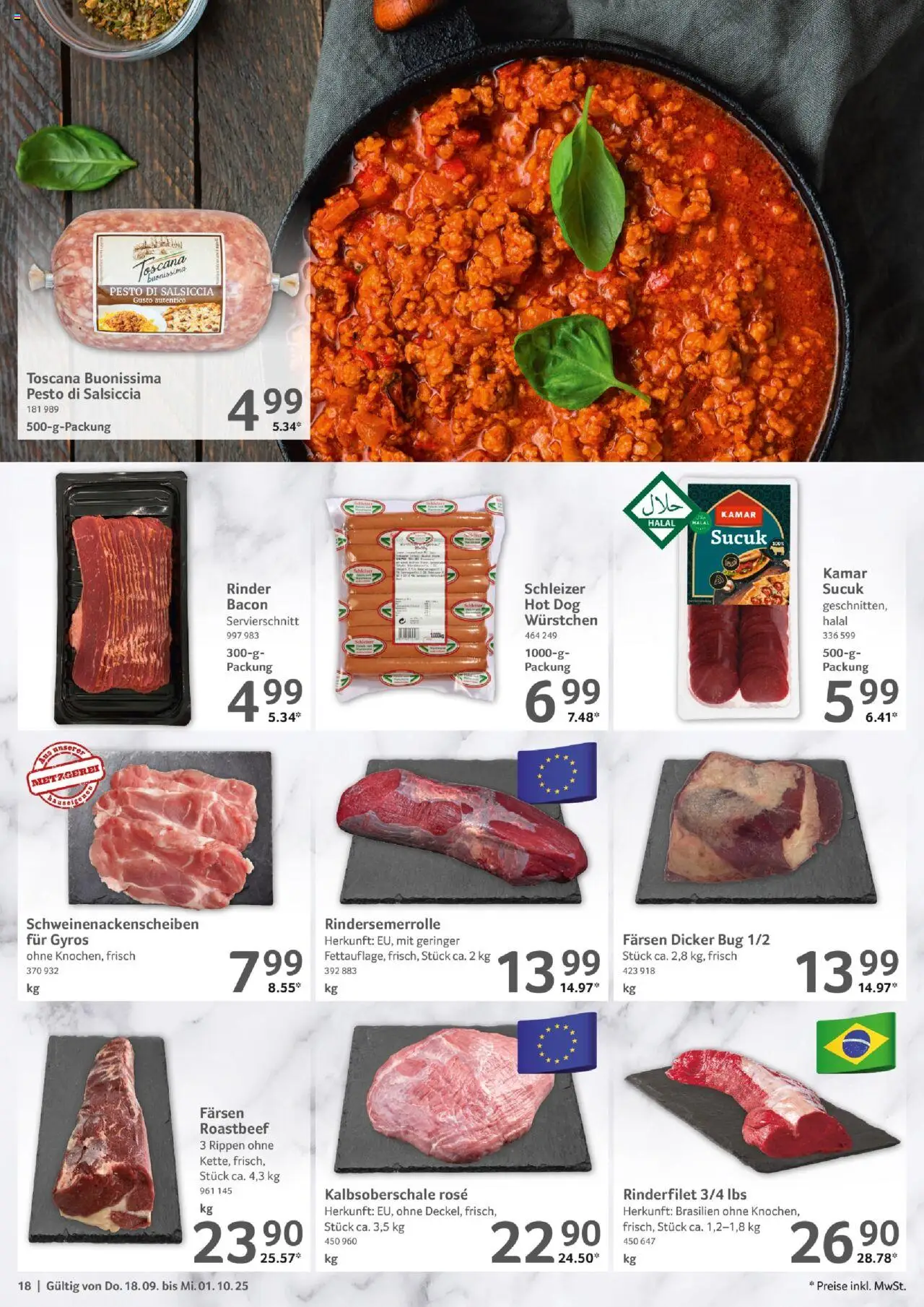 Selgros Gastronomie – gültig ab 18.09.2025 | Seite: 18 | Produkte: Rinderfilet, Roastbeef, Gyros