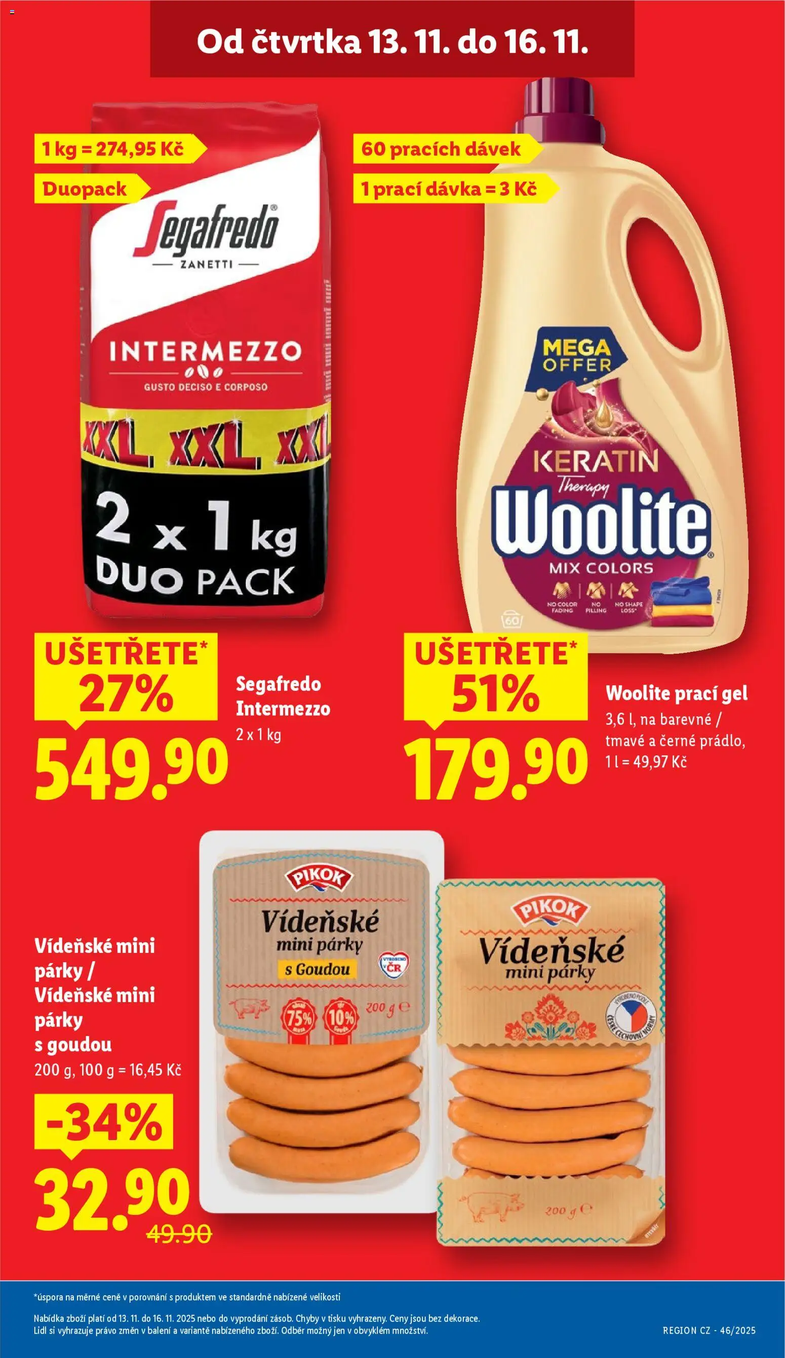 Lidl leták od 13.11.2025 | Strana: 3 | Produkty: Prací gel, Vídeňské párky, Woolite, Pikok