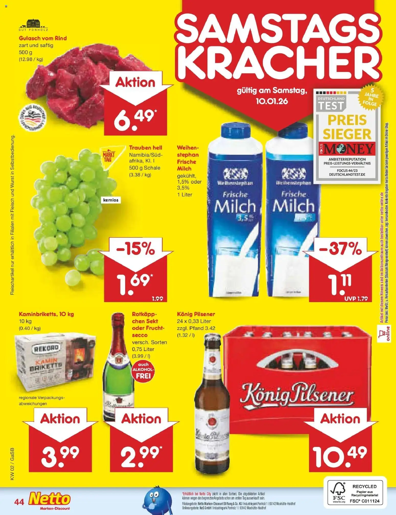 Netto Marken-Discount - Netto: Wochenangebote – gültig ab 04.01.2026 | Seite: 48 | Produkte: Konig pilsener, Milch, Sekt, Wurst