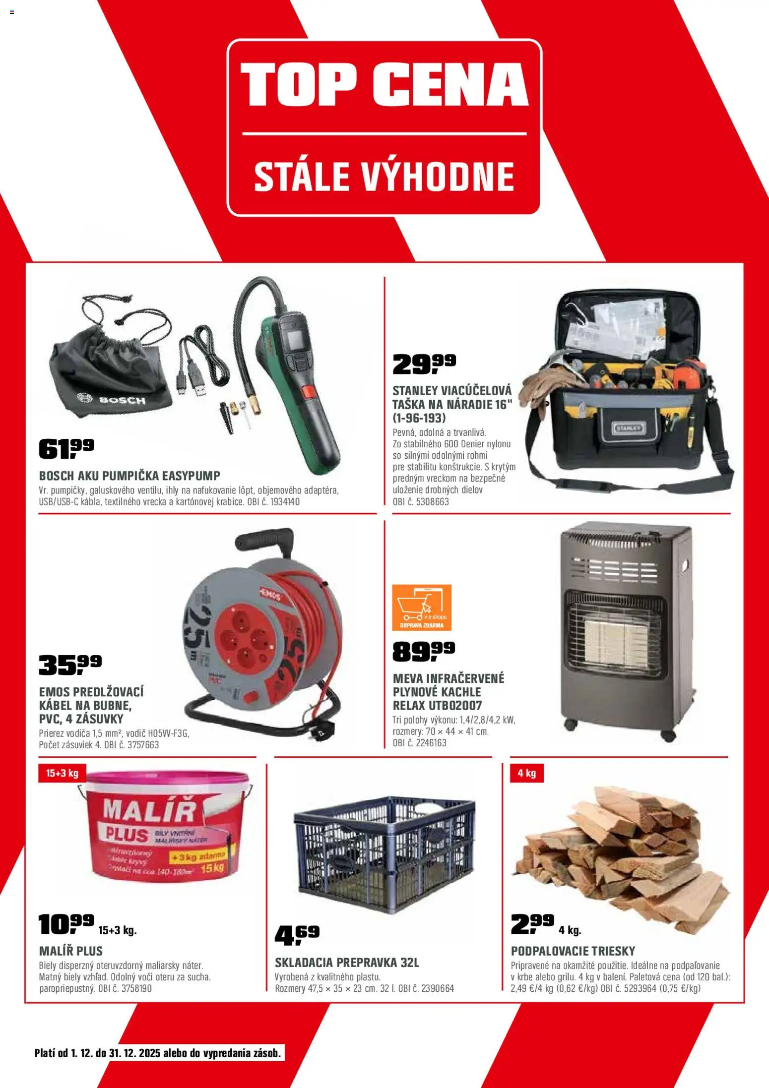 Nové OBI akcie – leták je platný od 01.12.2025 | Strana: 21 | Produkty: Kachle, Náradie, Aku, Bosch