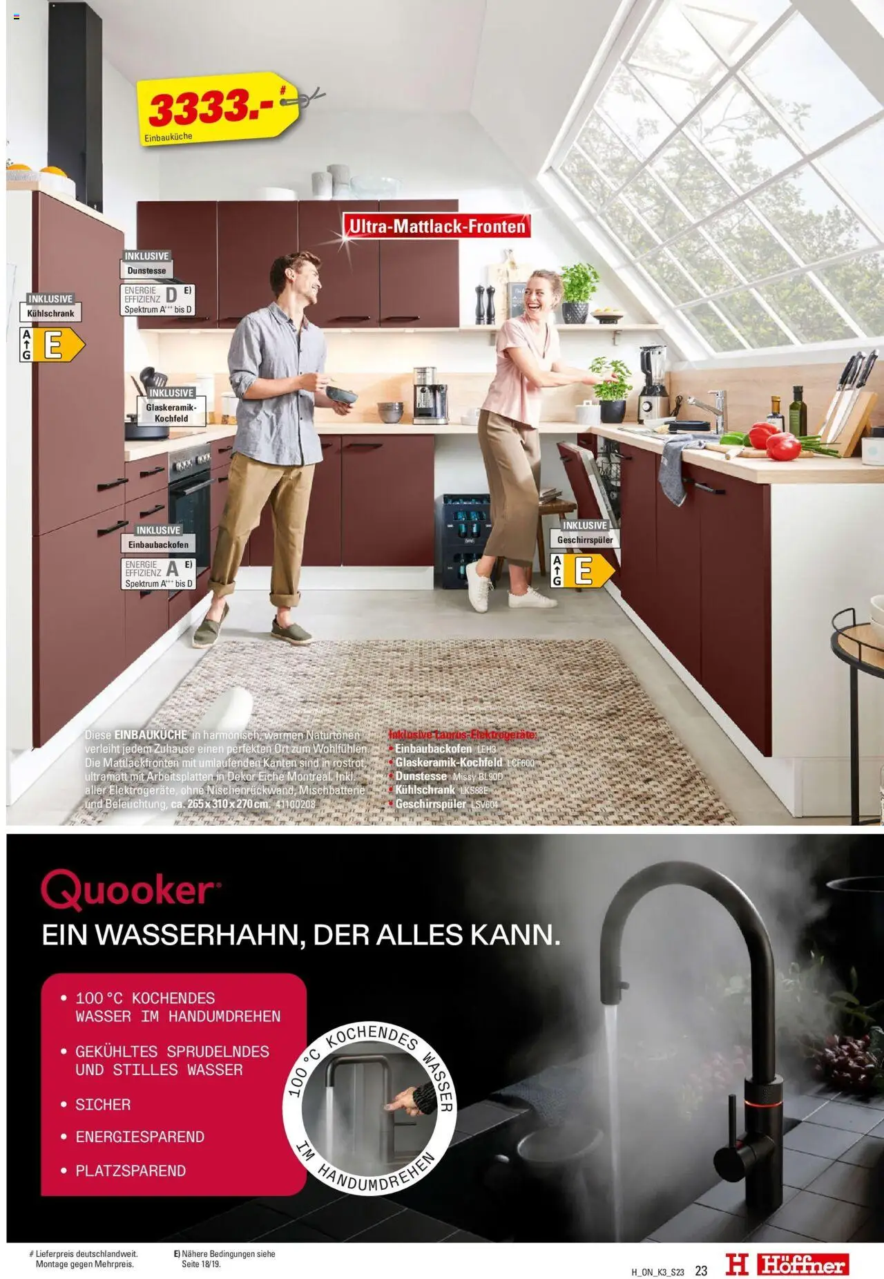 Höffner - Küchen Power – gültig ab 01.08.2025 | Seite: 23 | Produkte: Einbauküche, Kühlschrank, Kochfeld, Wasser