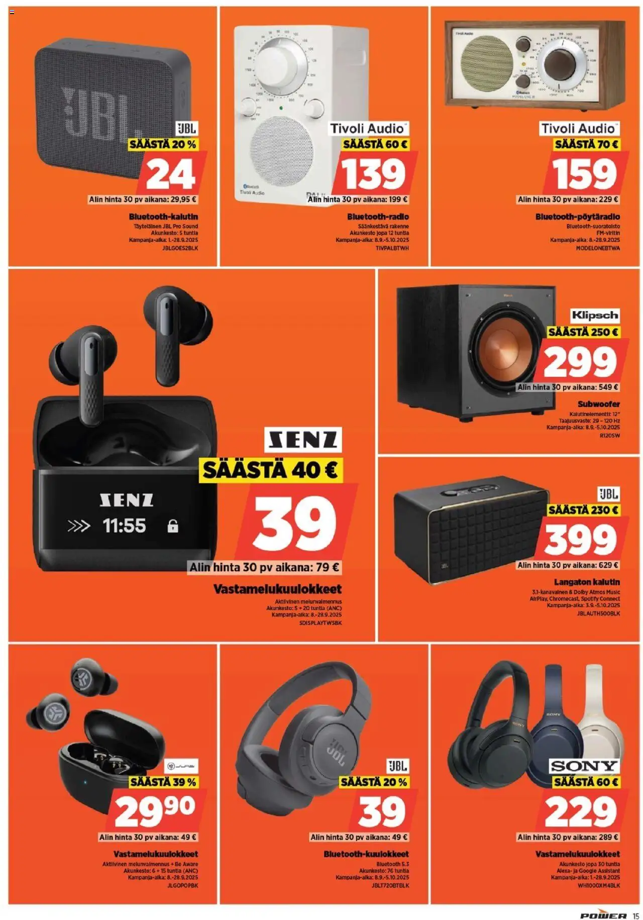 Power tarjoukset – voimassa 22.09.2025 alkaen | Sivu: 15 | Tuotteet: Vastamelukuulokkeet, Audio
