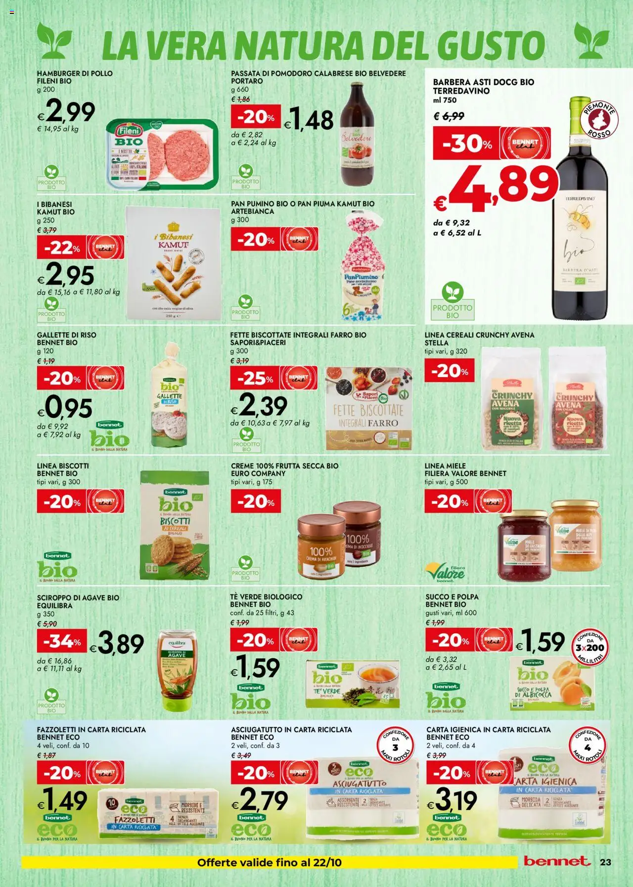Volantino bennet del 09.10.2025 | Pagina: 23 | Prodotti: Crema, Biscotti, Asciugatutto, Hamburger