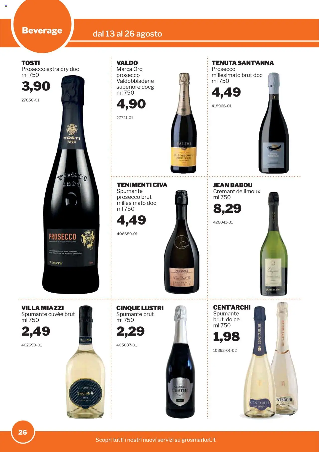 Volantino Sogegross del 13.08.2025 | Pagina: 26 | Prodotti: Prosecco, Spumante