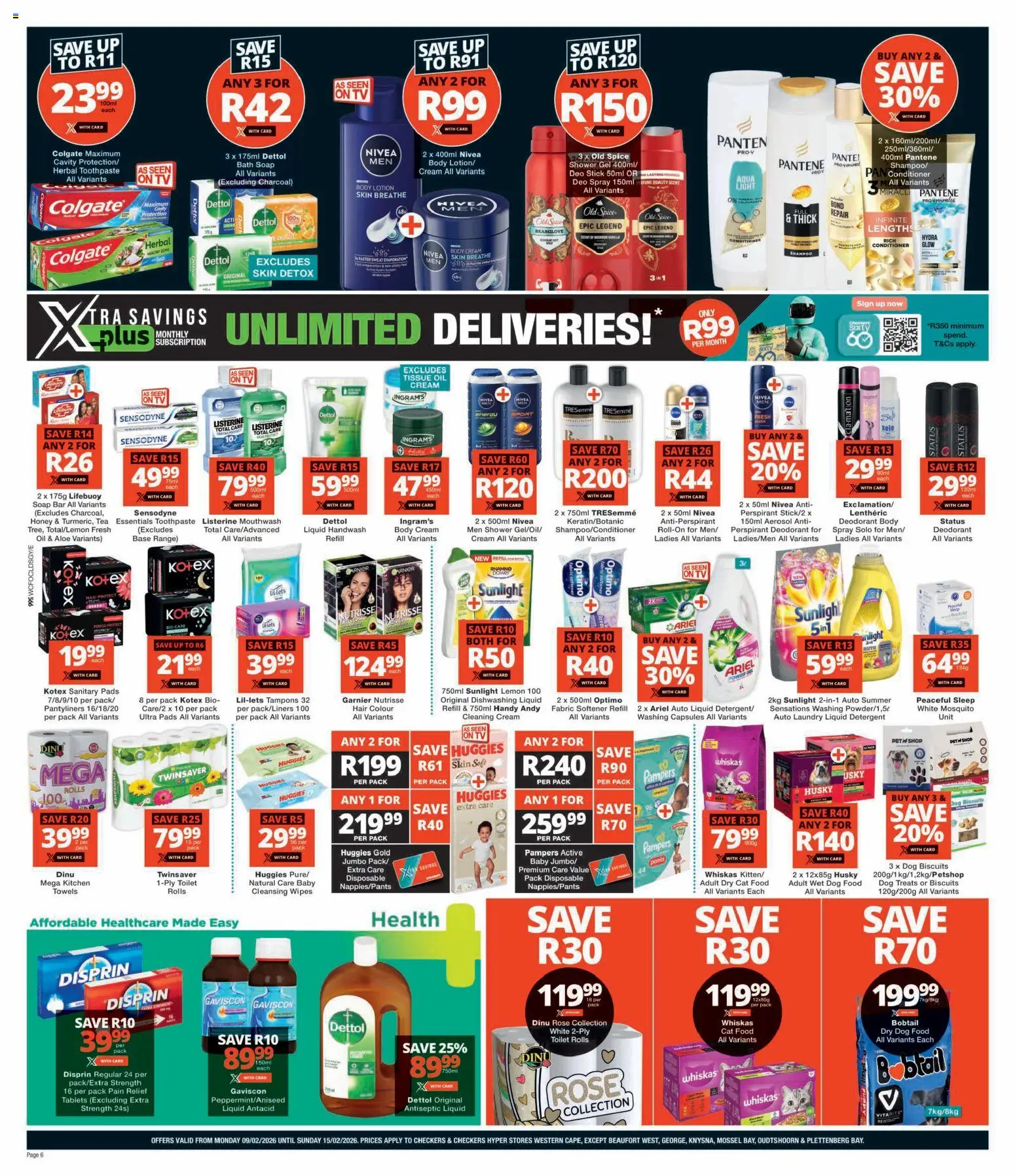 New Checkers catalogue – valid from 09.02.2026 | Page: 6 | Products: Pants, Shampoo, Conditioner, Body cream