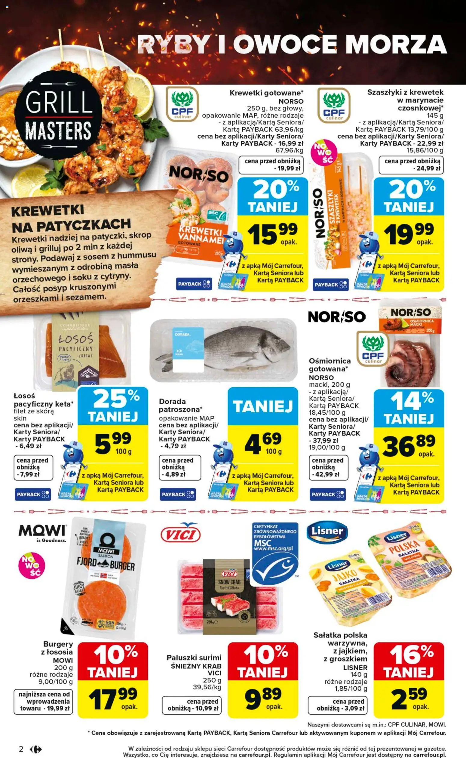 Carrefour gazetka - Misja:Grill Cię wzywa od 23.04.2026 | Strona: 2 | Produkty: Krewetki, Grill, Ryby, Owoce