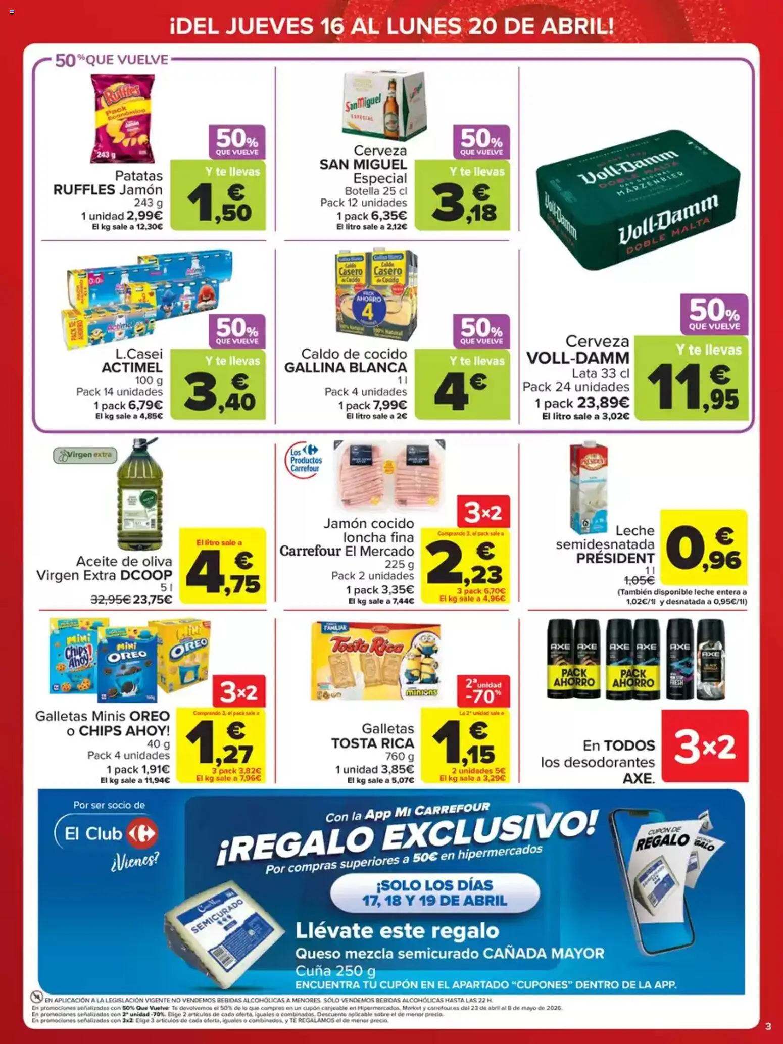 Carrefour Precio Imbatible │ válido desde el 16.04.2026 | Página: 3 | Productos: Leche, Queso, Aceite de oliva, Cuna