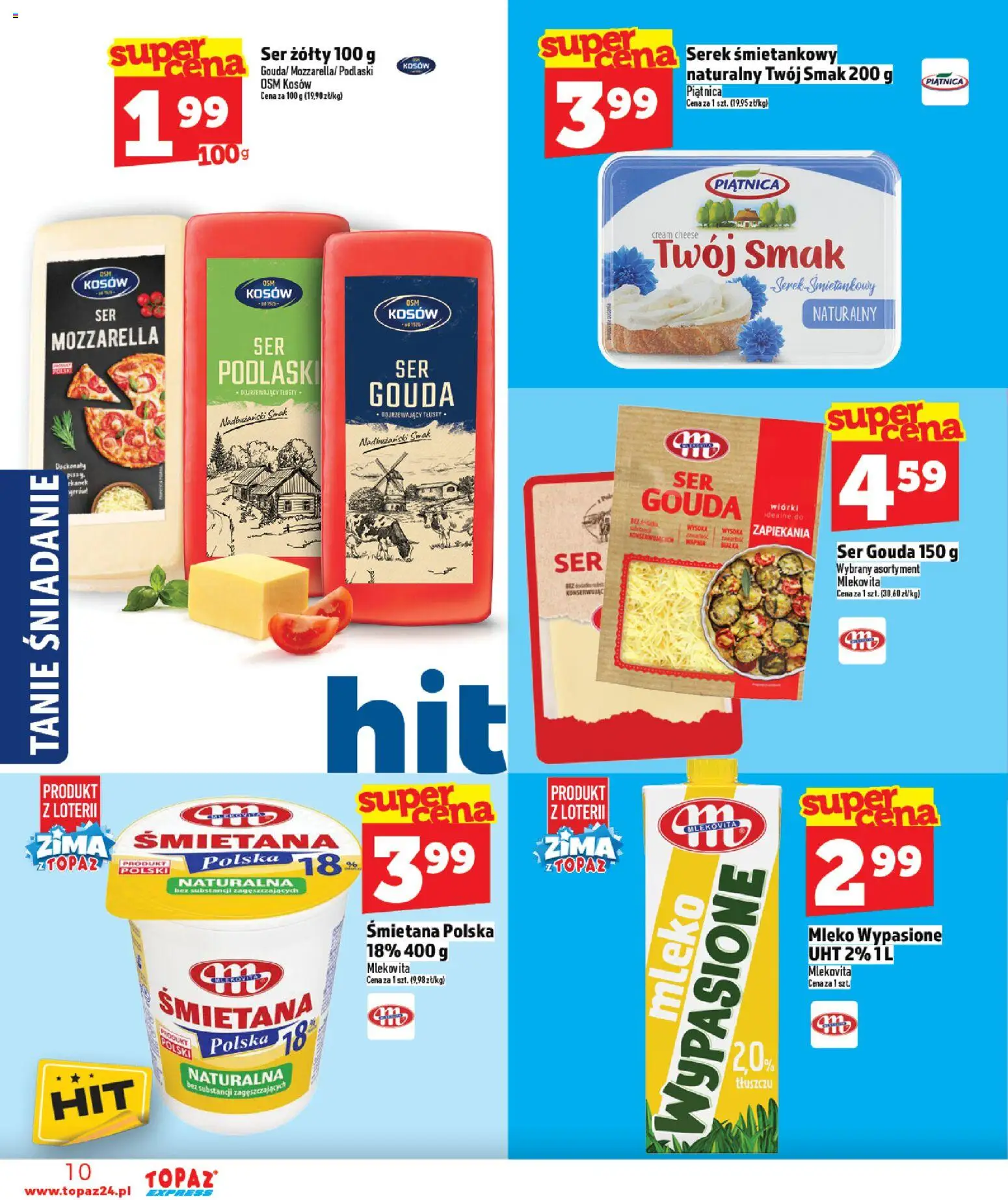 Topaz Gazetka - Express od 08.01.2026 | Strona: 10 | Produkty: Serek, Mleko, Ser, Mozzarella