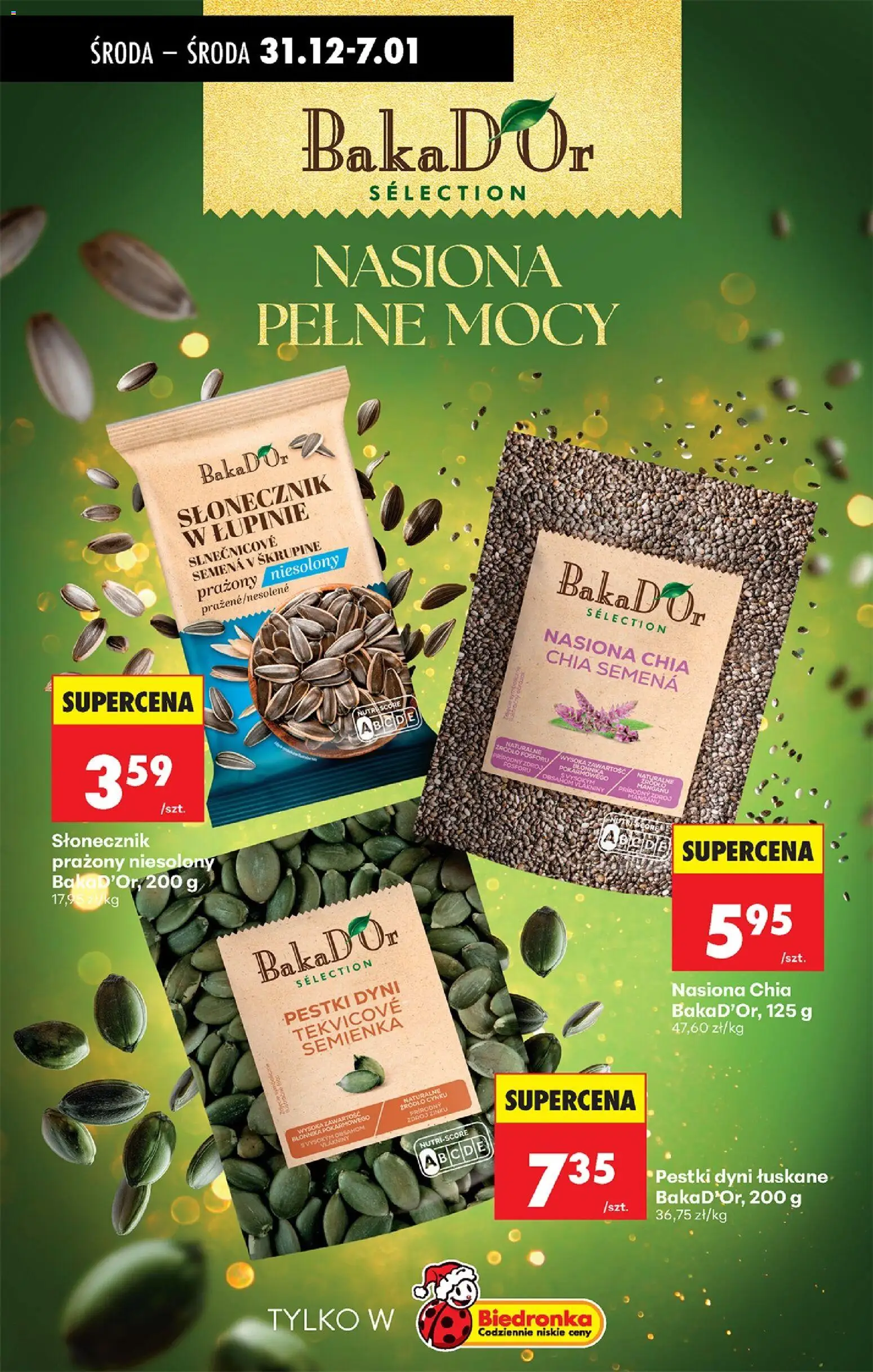 Biedronka gazetka - Oferta w tym tygodniu od 31.12.2025 | Strona: 60 | Produkty: Nasiona, Słonecznik, Pestki dyni, Nasiona chia