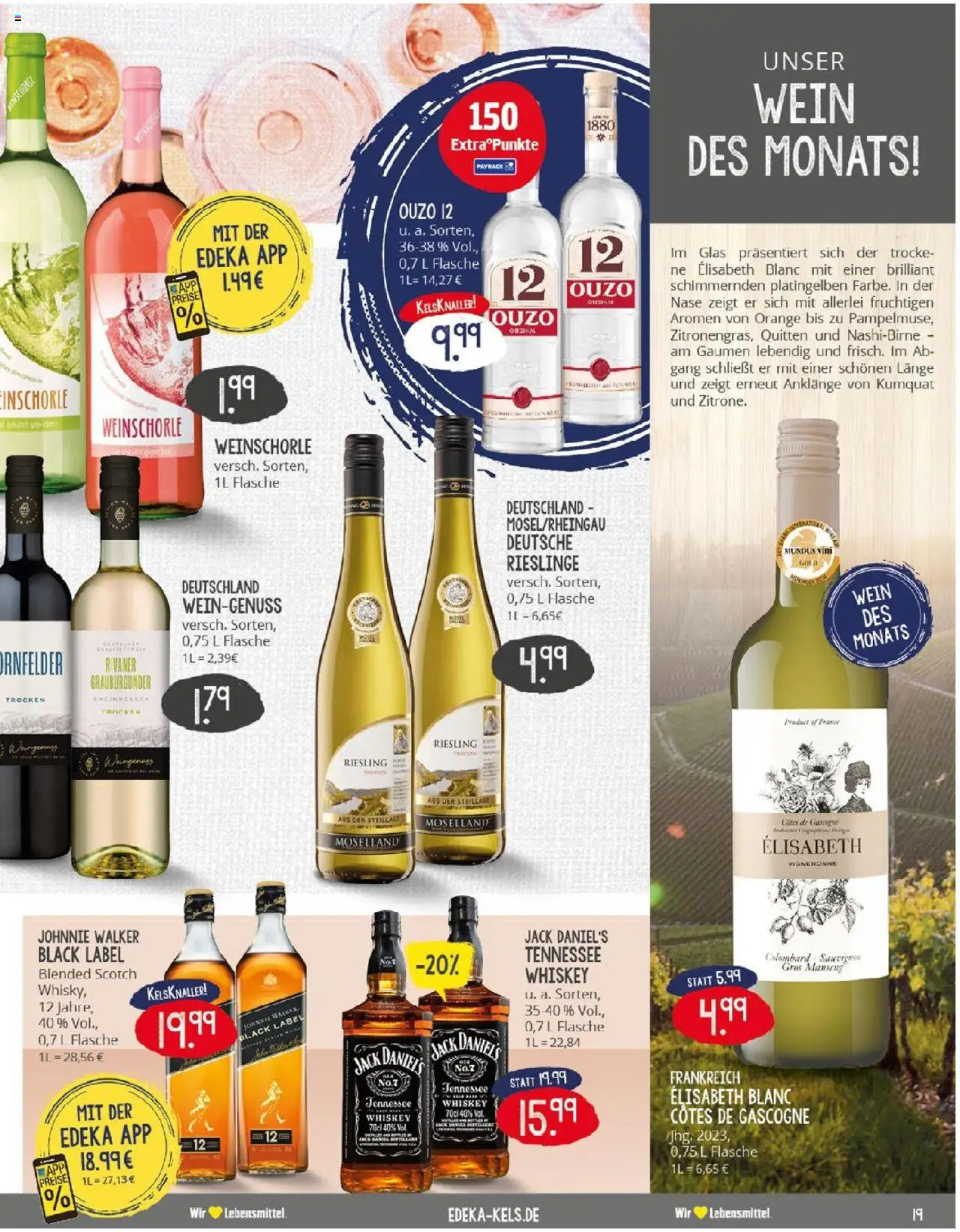 Edeka prospekt Ratingen	 - gültig ab dem 20.07.2025 | Seite: 19 | Produkte: Whisky, Jack Daniel's, Wein, Johnnie walker