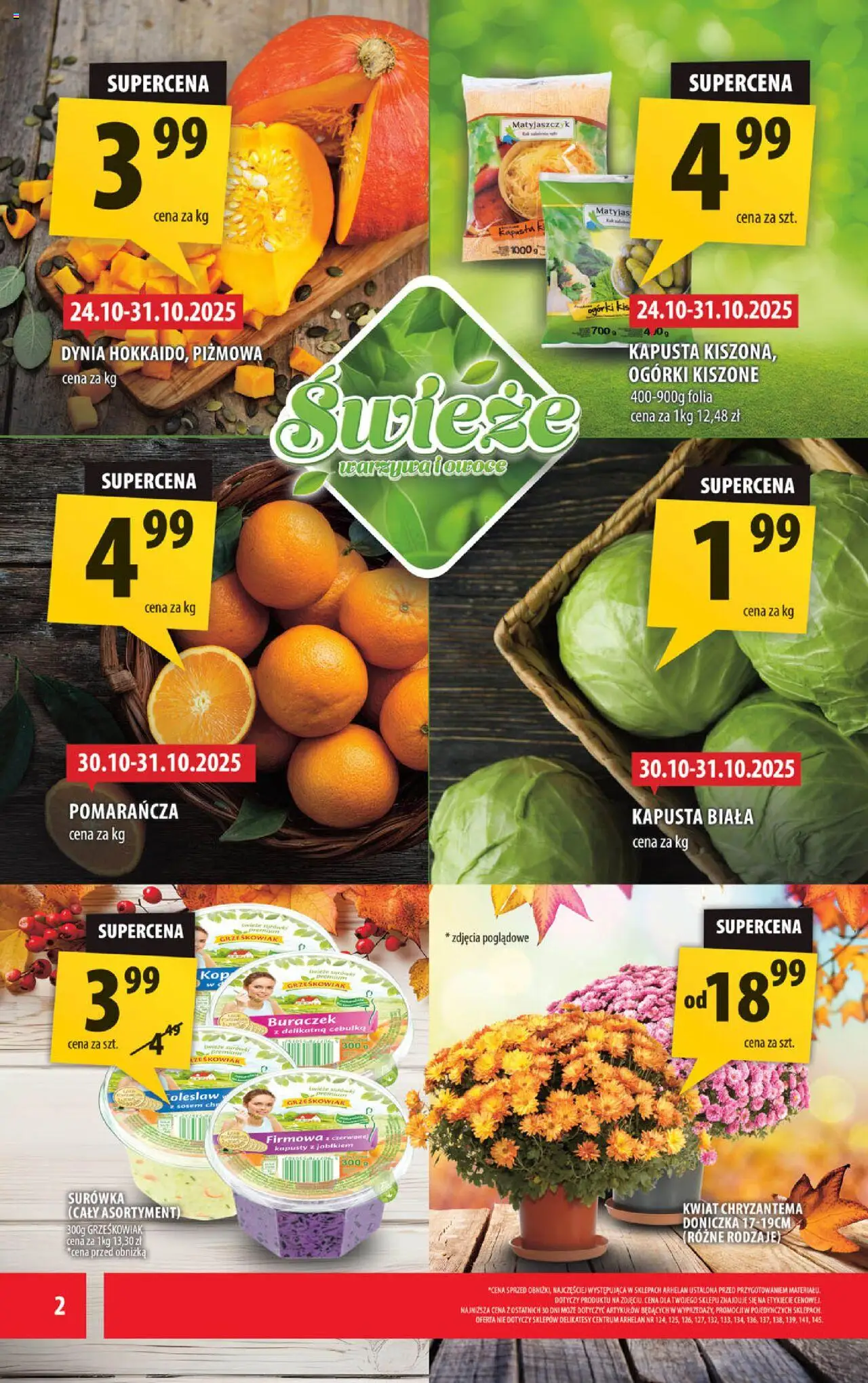 Arhelan Gazetka od 24.10.2025 | Strona: 2 | Produkty: Dynia, Doniczka, Ogórki, Warzywa
