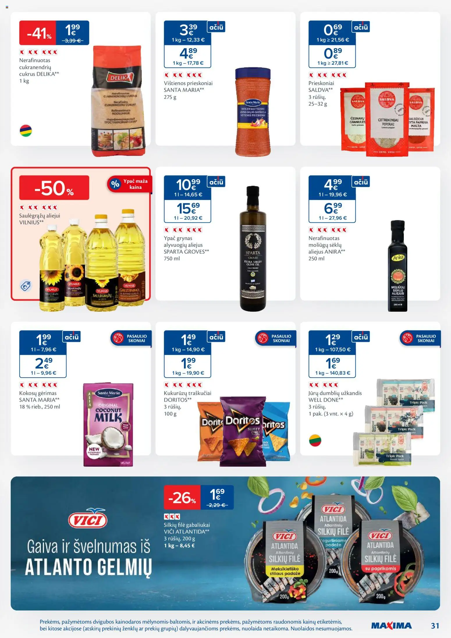 MAXIMA akcijos nuo 13.01.2026 | Puslapis: 31 | Prekių: Silkių filė, Aliejus, Cukrus, Traškučiai