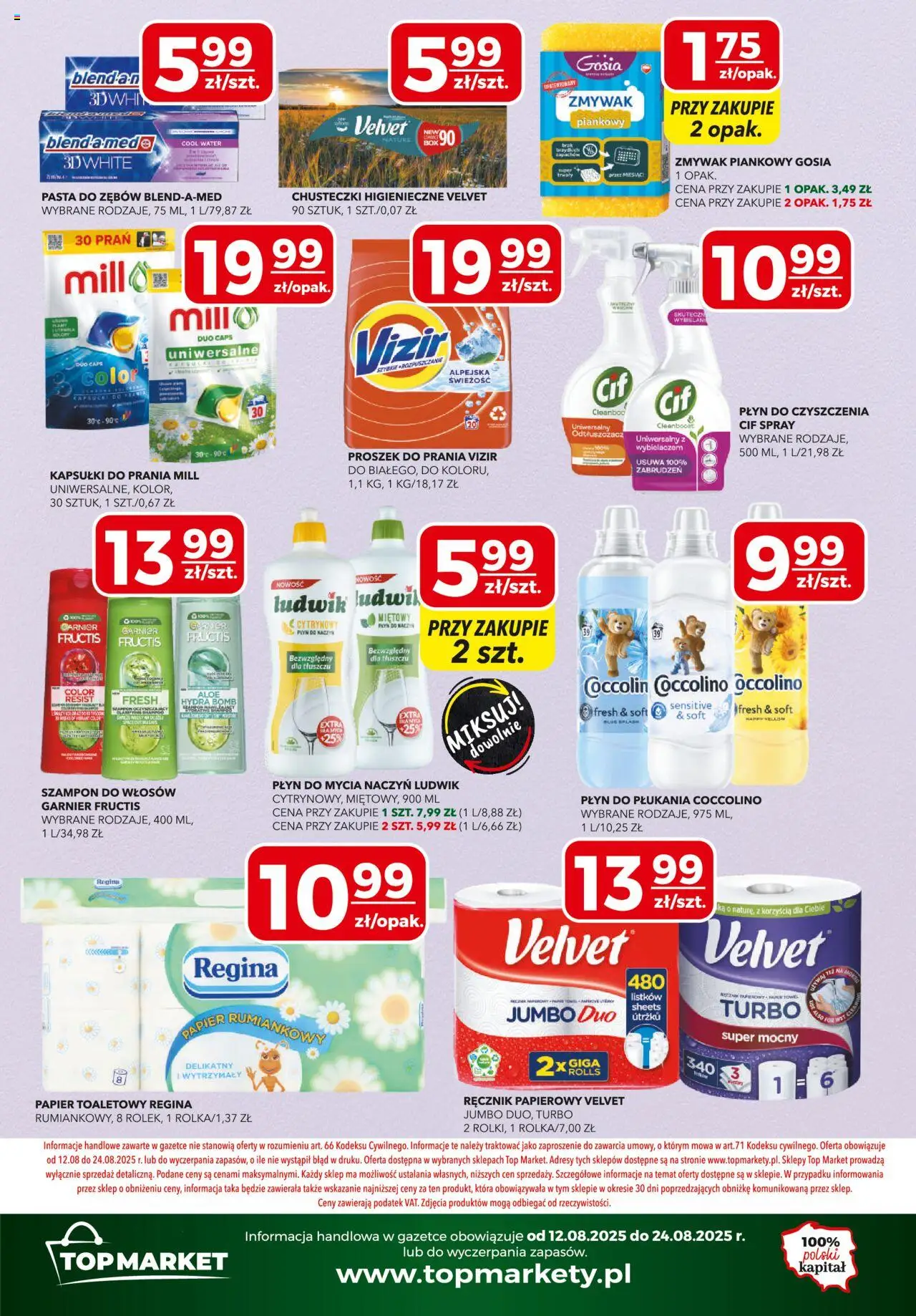 Top Market Gazetka od 12.08.2025 | Strona: 12 | Produkty: Top, Szampon, Proszek do prania Vizir, Ręcznik papierowy