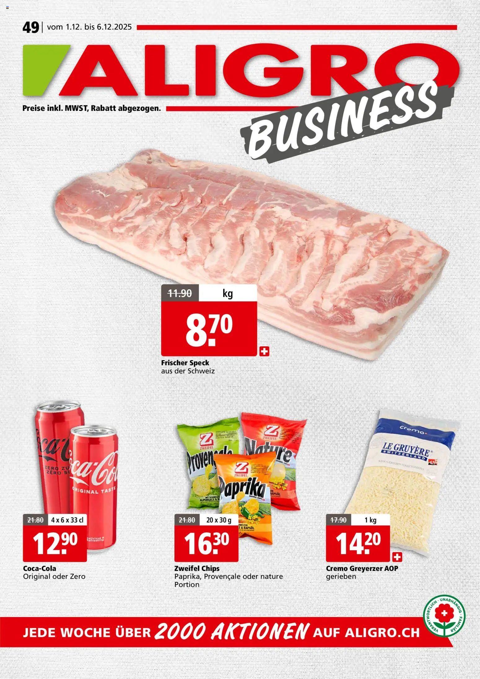 Aligro Aktionen Business Chavannes, Matran, Genf, Sitten – gültig ab 01.12.2025 | Seite: 1 | Produkte: Rapsöl, Chips