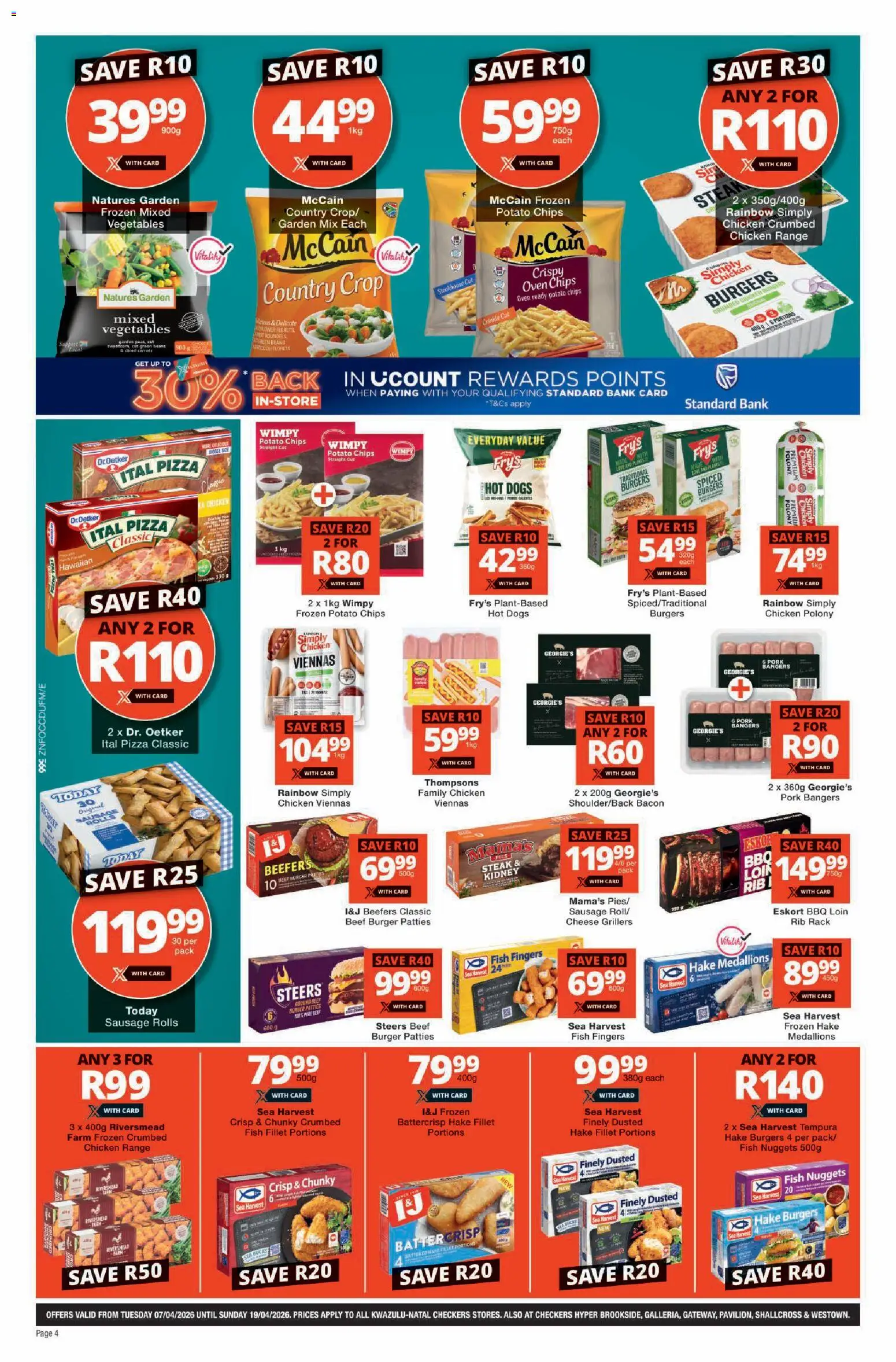 New Checkers catalogue – valid from 07.04.2026 | Page: 4 | Products: Beans, Polony, Hot dogs, Fry's
