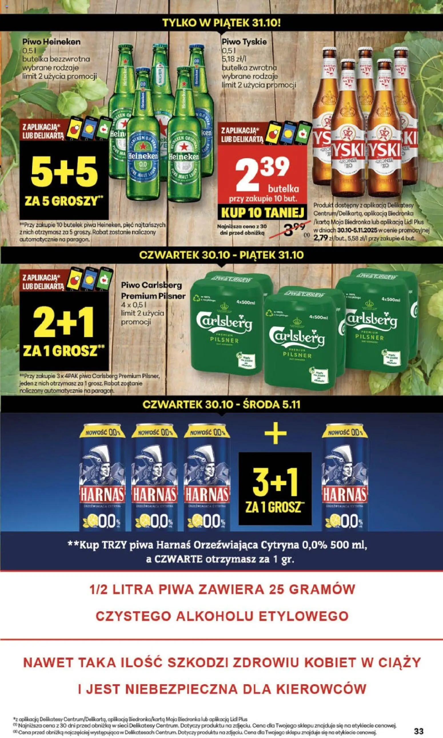 Delikatesy Centrum Gazetka od 30.10.2025 | Strona: 33 | Produkty: Cytryna, Harnaś, Piwo Carlsberg, Heineken