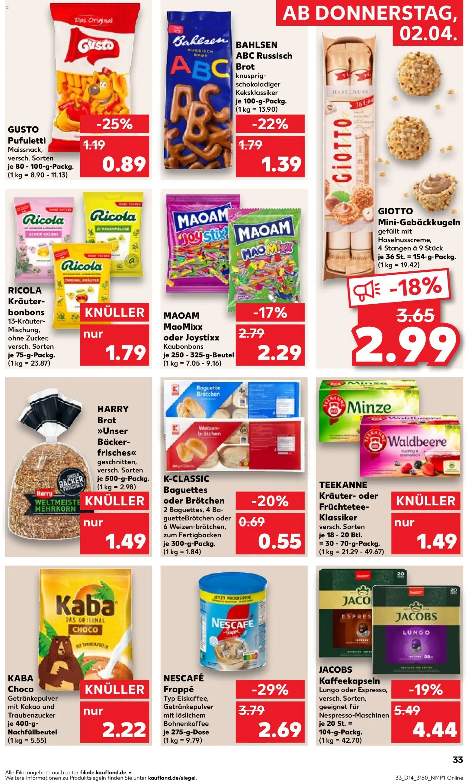 Kaufland Prospekt – gültig ab 02.04.2026 | Seite: 33 | Produkte: Nescafe, Teekanne, Brot